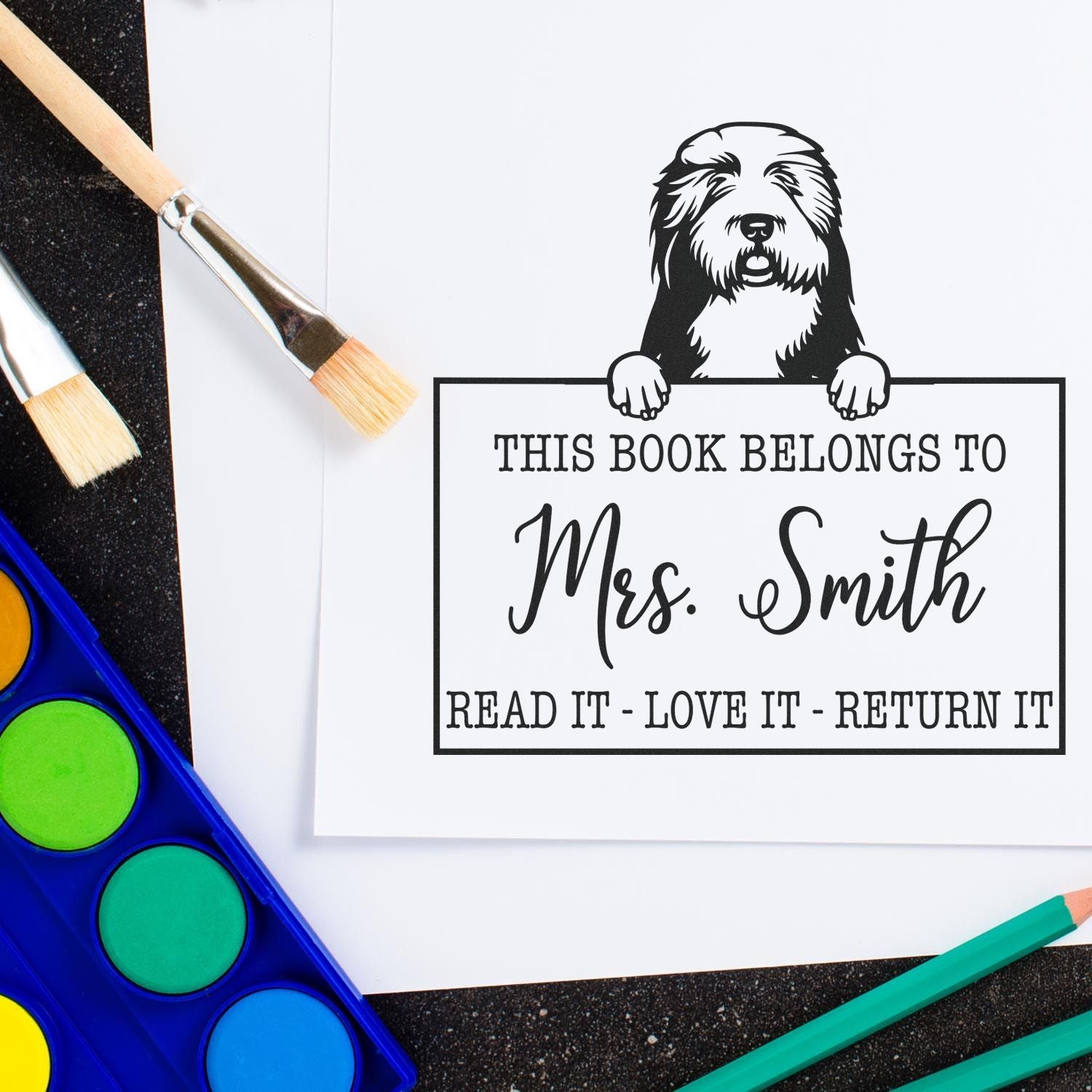 Old English Sheepdogs Customized Pet Book Stamp