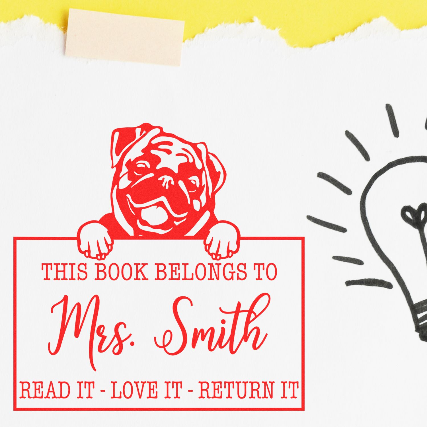 Customizable Library Tool For Teachers Stamp with Pug - Engineer Seal Stamps