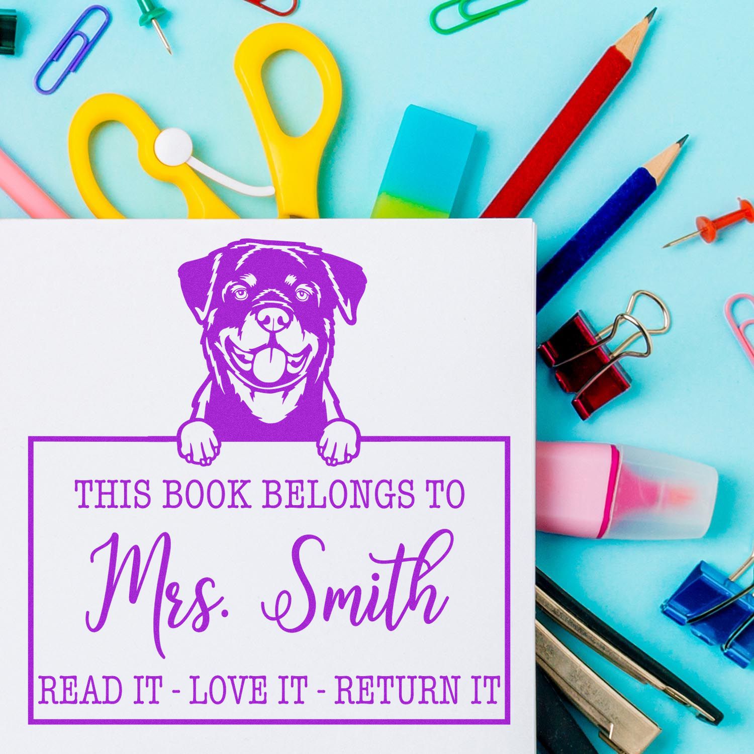 Customizable Classroom Reading Tools Stamp with Rottweiler Dog - Engineer Seal Stamps