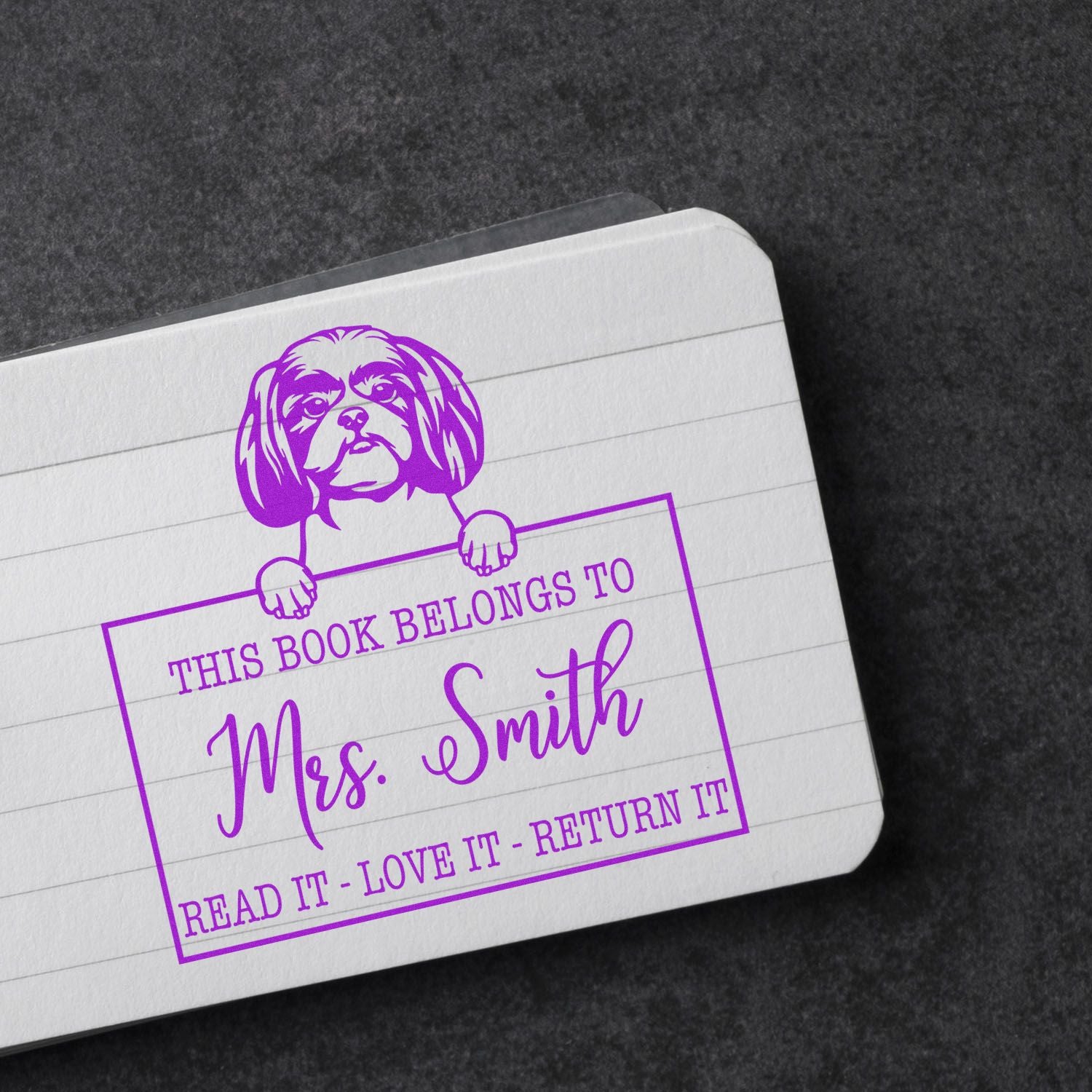 Customizable Teacher Library Personalization Stamp with Shitzu