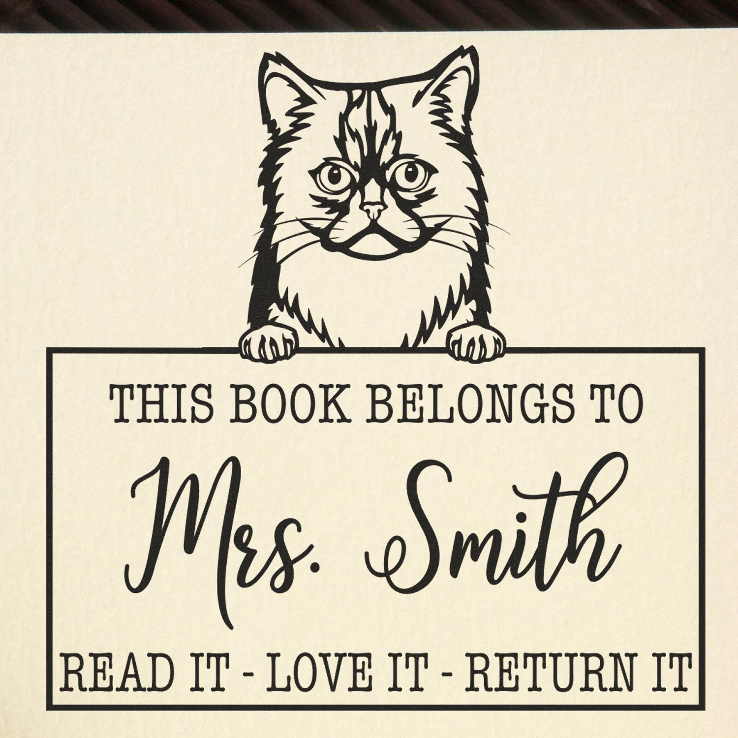 Custom Book Sharing Stamp with Asian Semi Longhair Cat - Engineer Seal Stamps