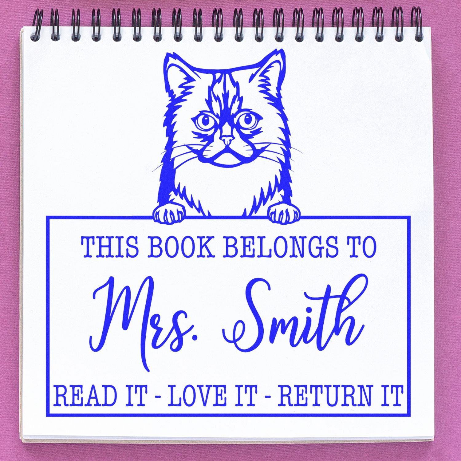 Custom Book Sharing Stamp with Asian Semi Longhair Cat - Engineer Seal Stamps