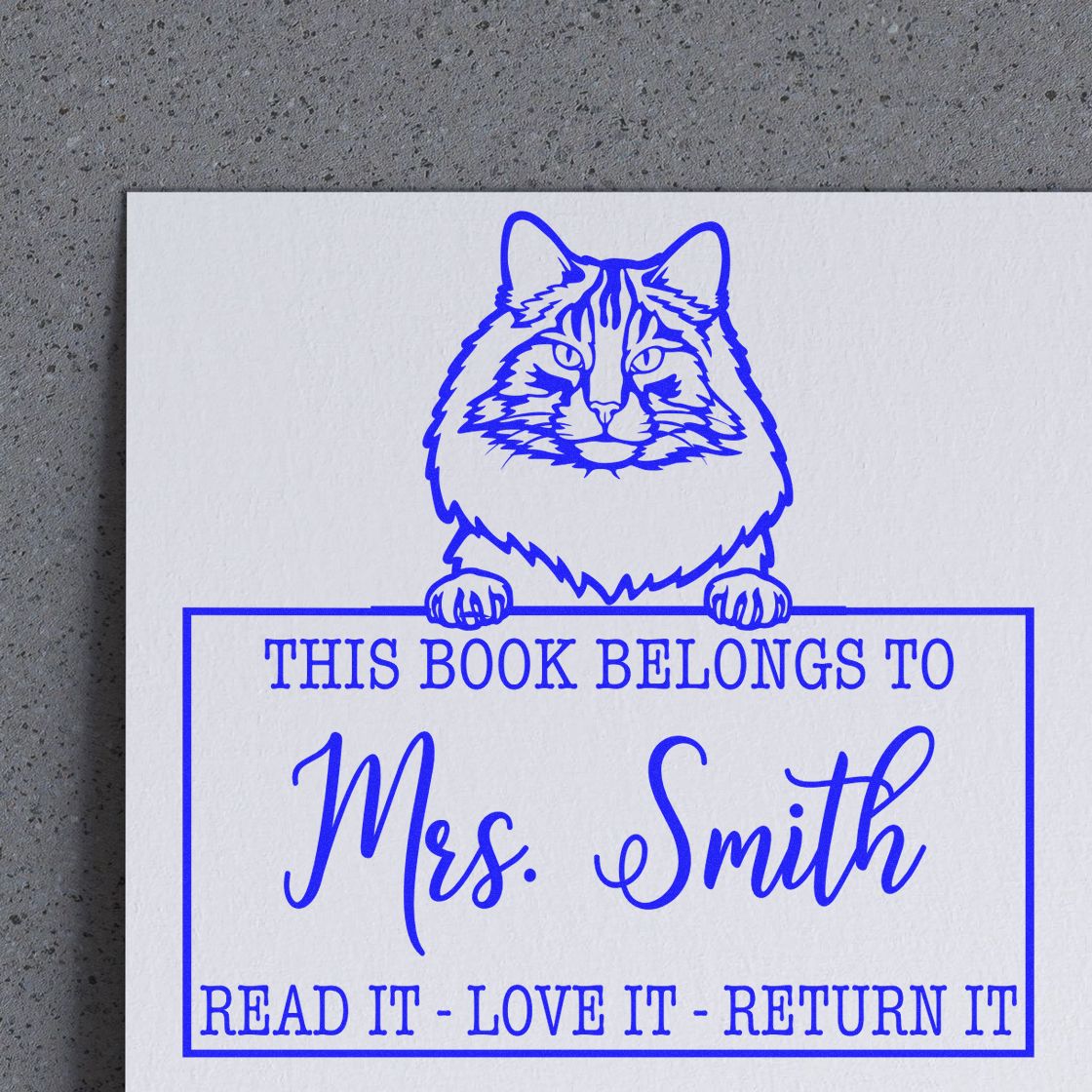 Custom Book Borrowing Rules Stamp with Norwegian Forest Cat - Engineer Seal Stamps