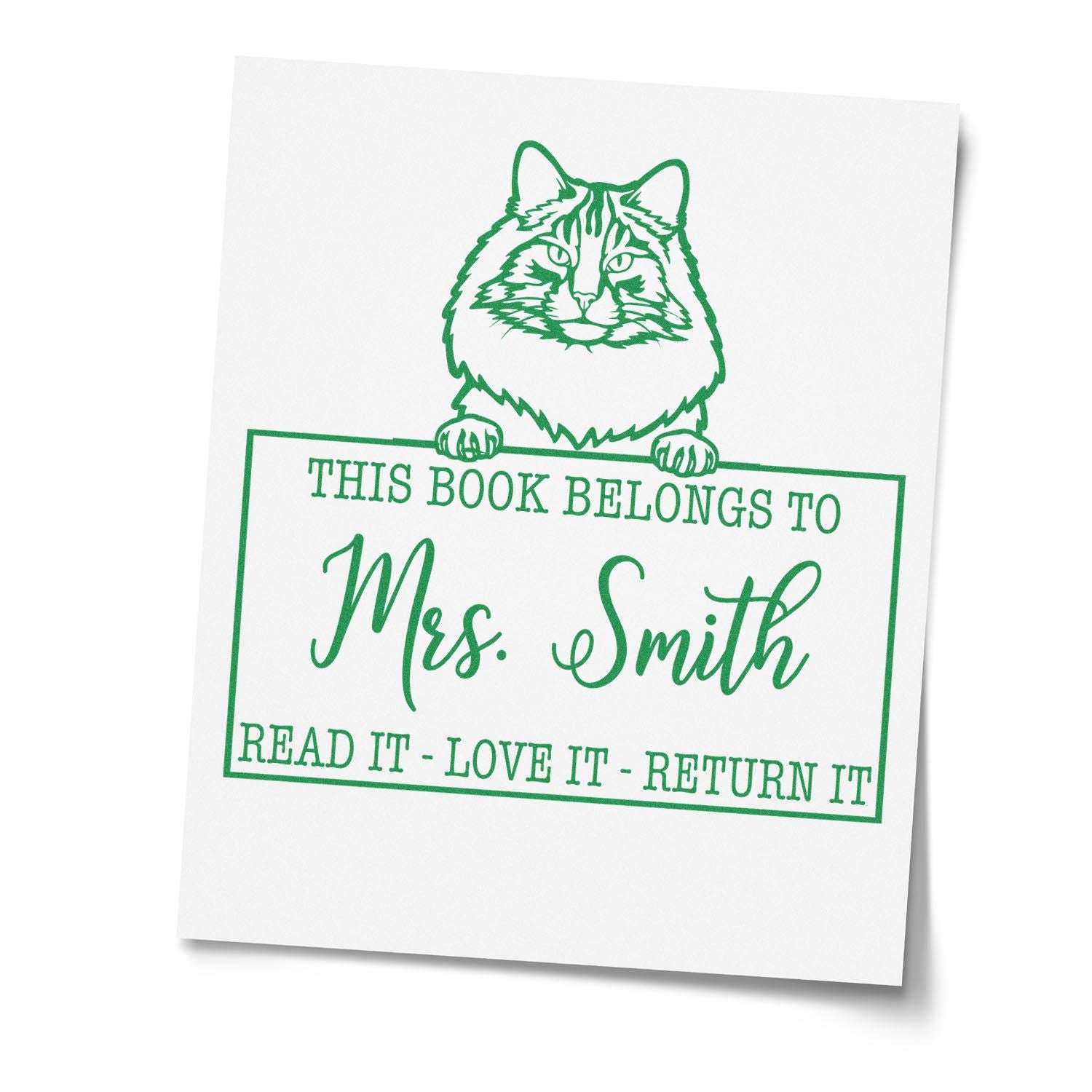 Custom Book Borrowing Rules Stamp with Norwegian Forest Cat - Engineer Seal Stamps