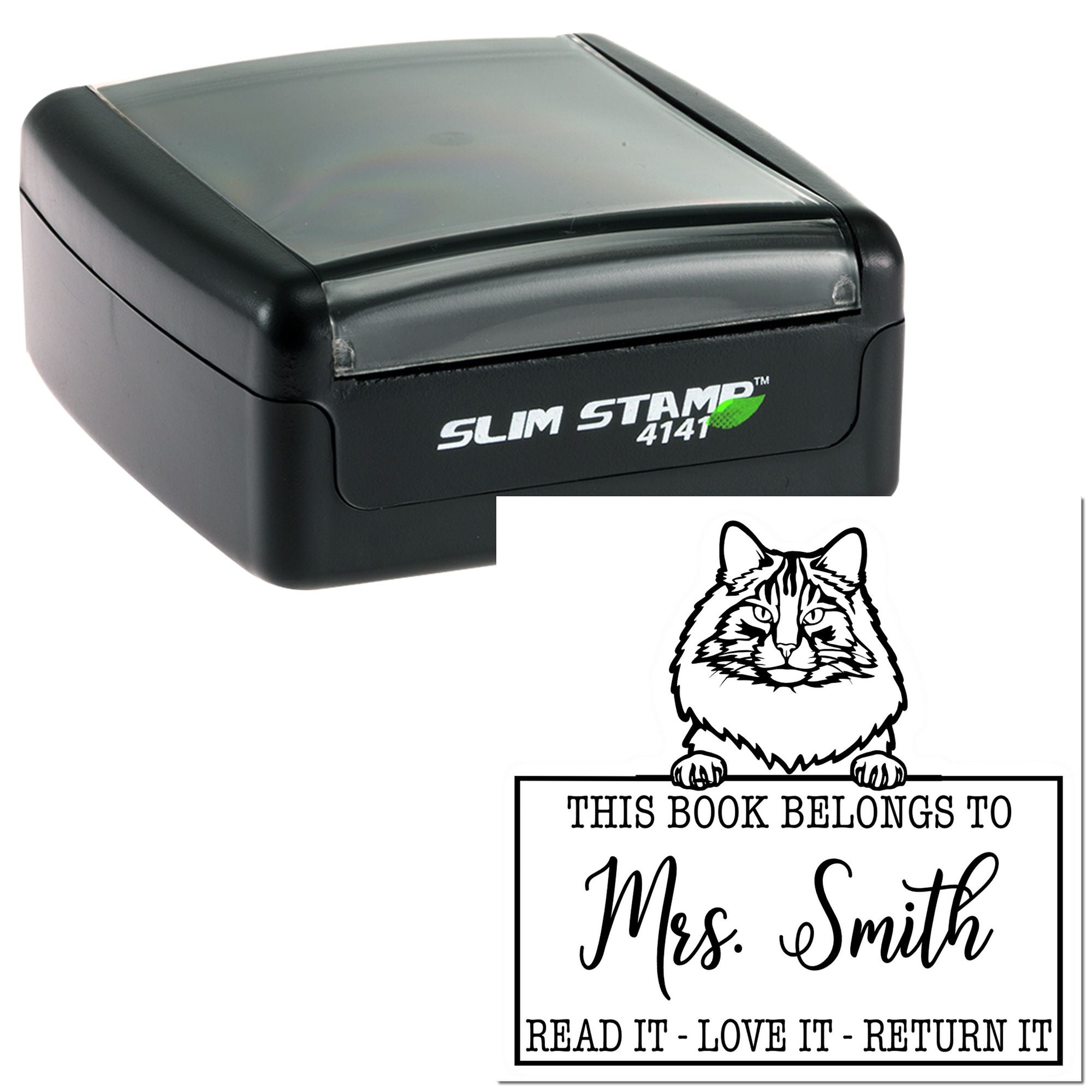 Custom Book Borrowing Rules Stamp with Norwegian Forest Cat - Engineer Seal Stamps