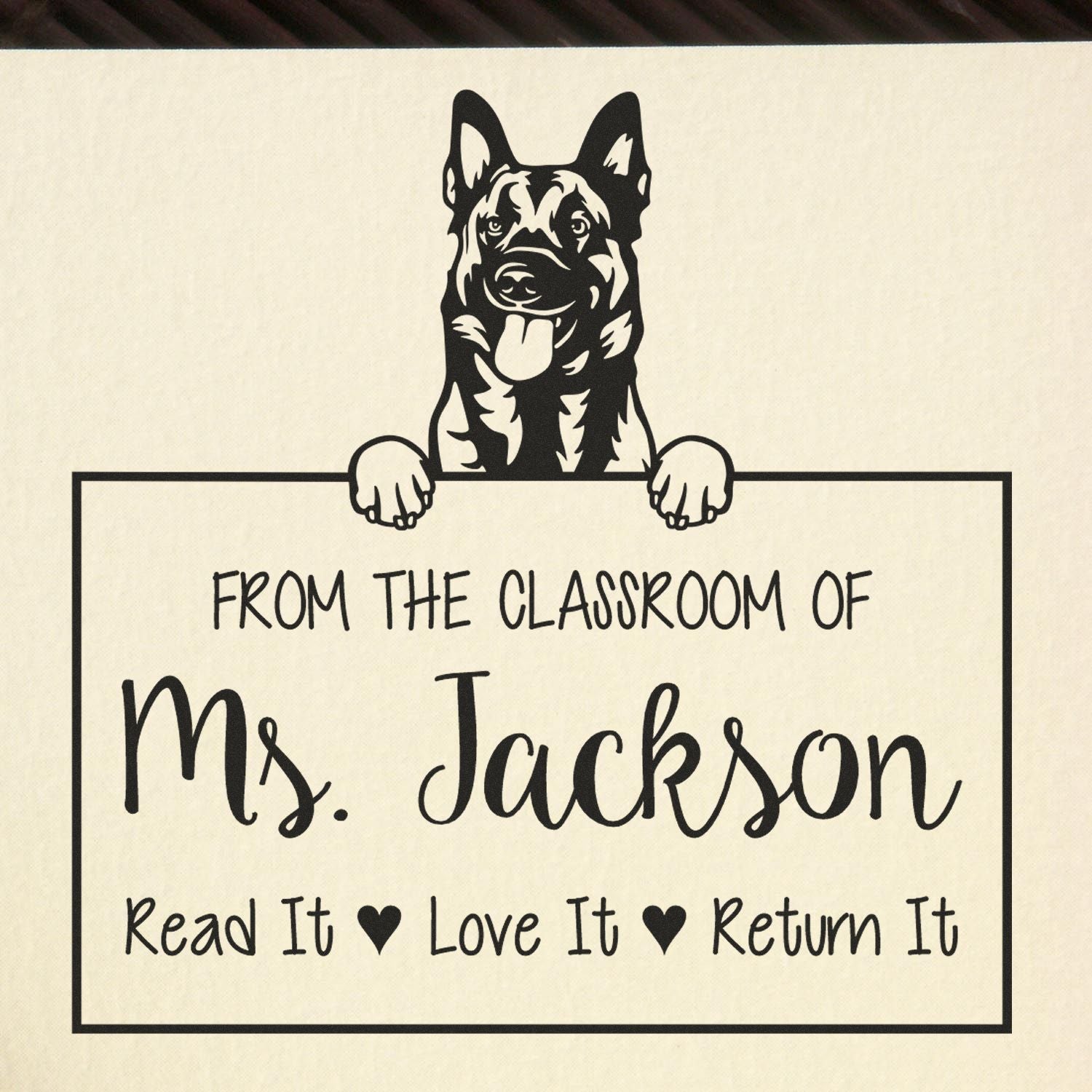Belgian Malinois Dog Personalized Classroom Book Return Reminder Stamp - Engineer Seal Stamps