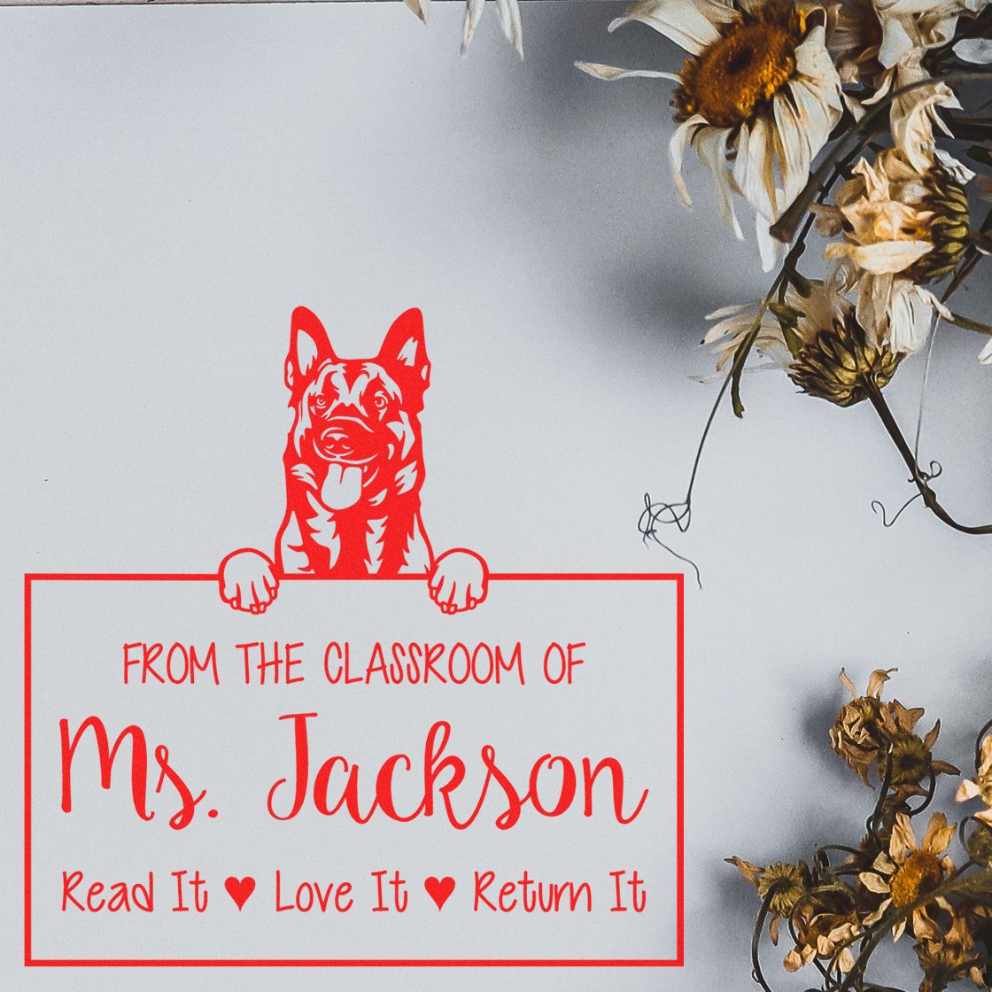 Belgian Malinois Dog Personalized Classroom Book Return Reminder Stamp - Engineer Seal Stamps
