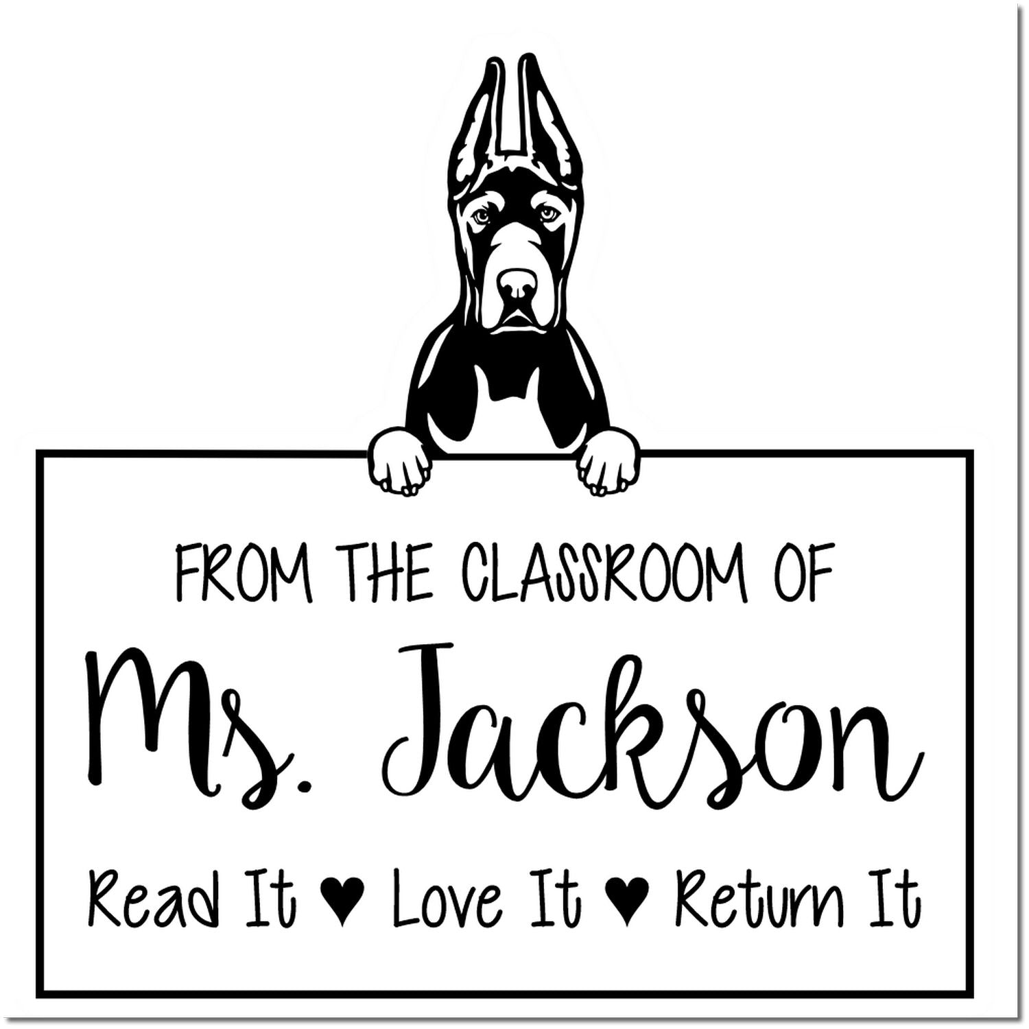 Great Dane Cropped Ears Custom Read It Love It Return It For Book Clubs Stamp