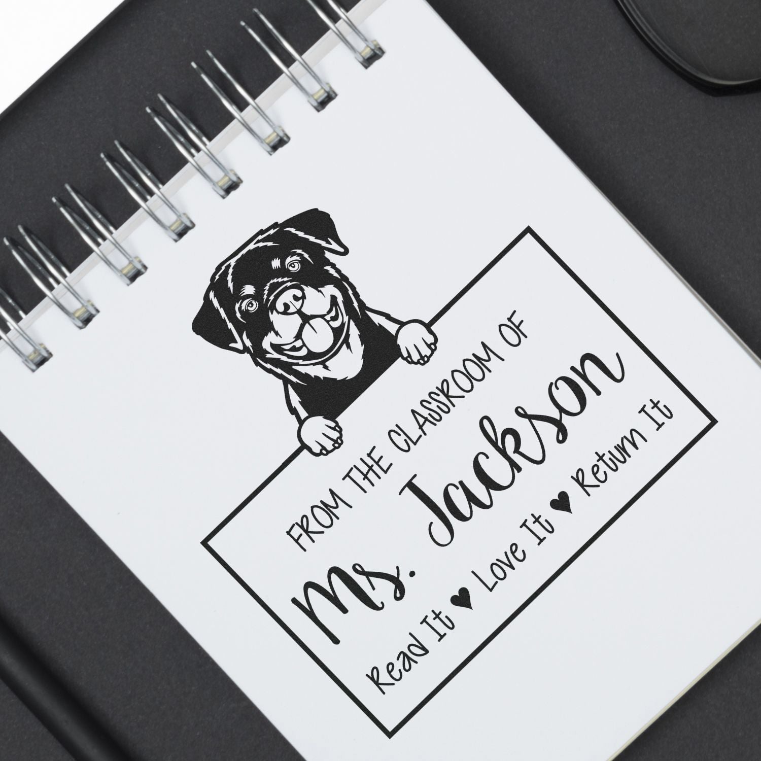 Personalizable Book Identification Stamp with Rottweiler Dog - Engineer Seal Stamps