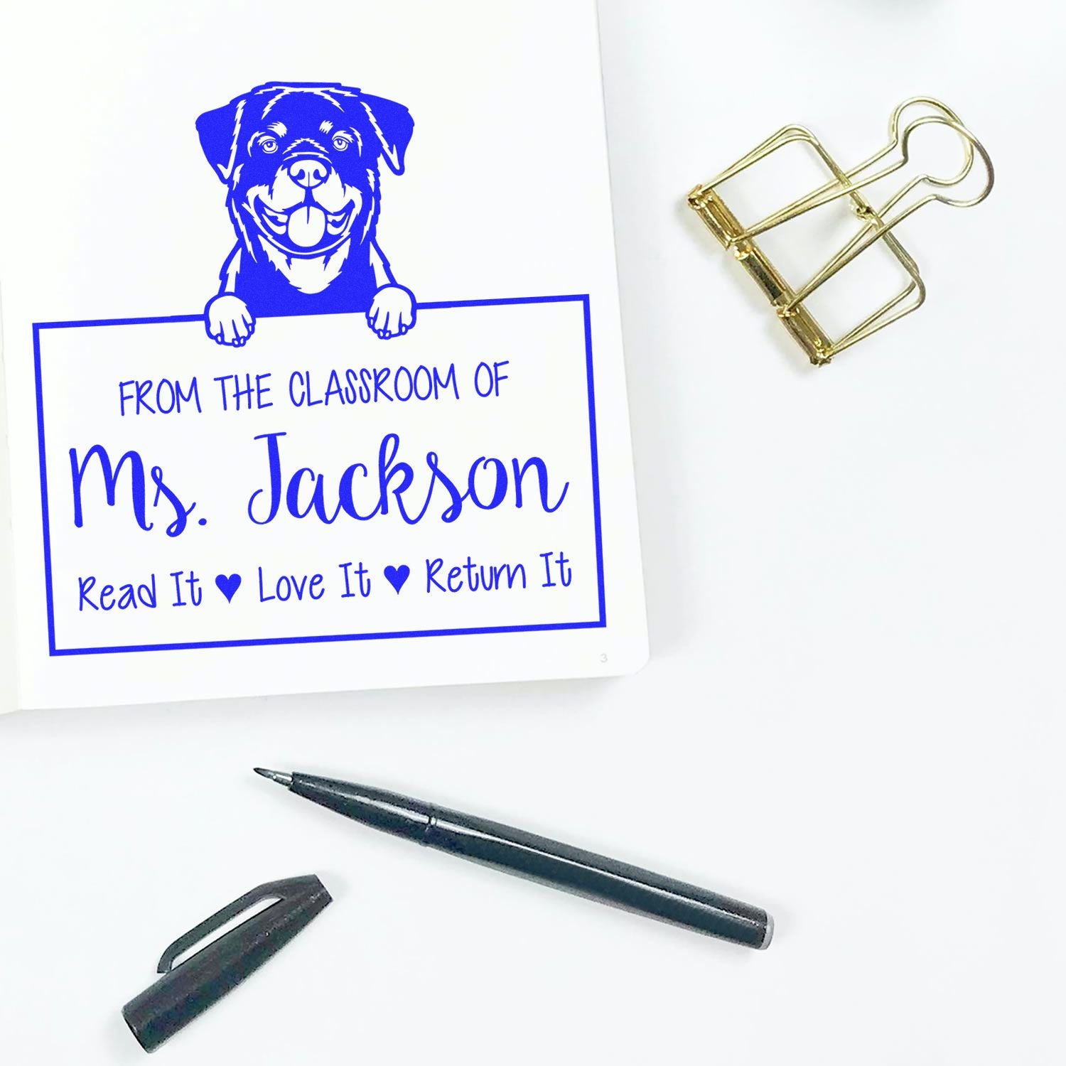 Rottweiler Dog Personalizable Return My Book Stamp - Engineer Seal Stamps