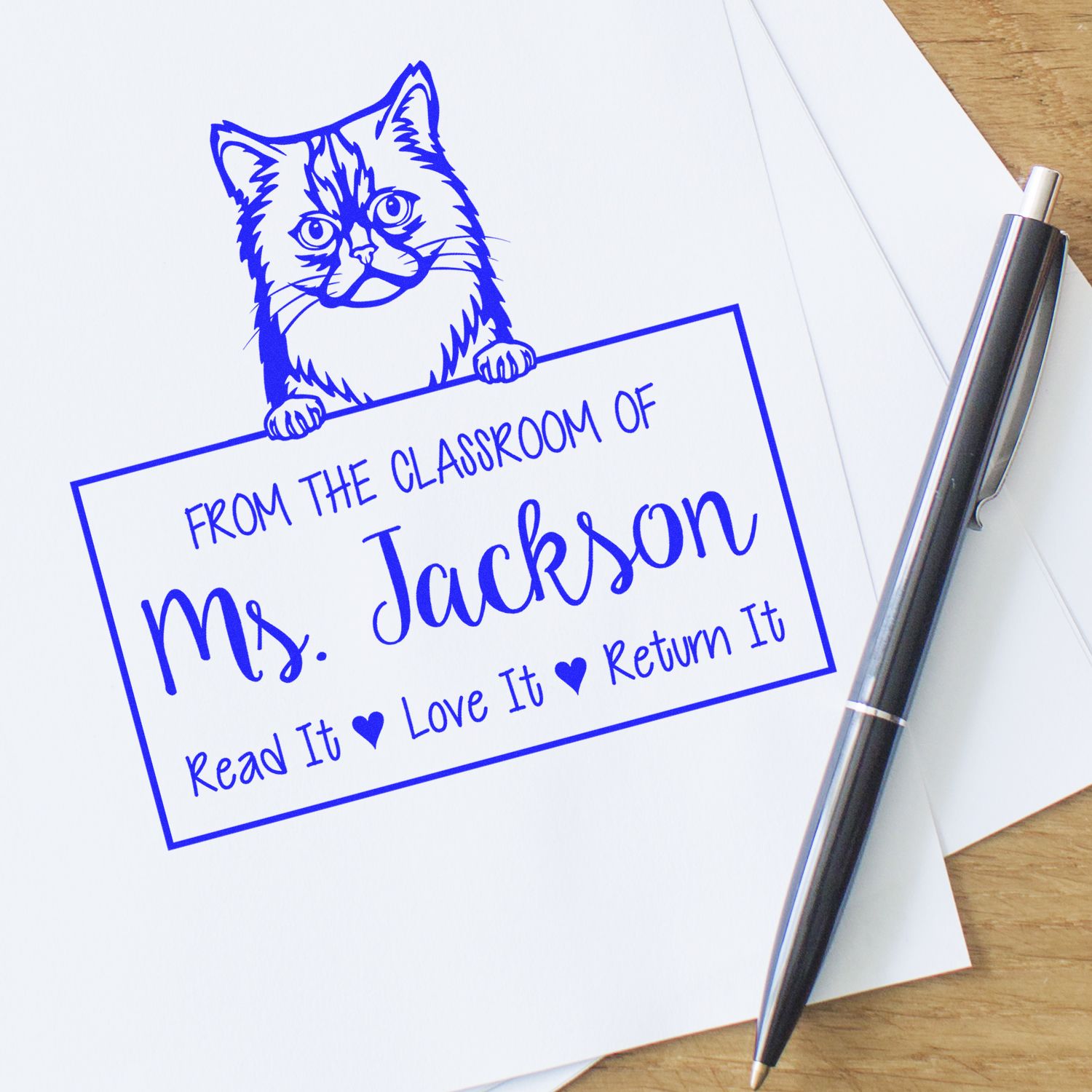 Cute Asian Semi Longhair Cat-Themed Teacher Stamp Stamp