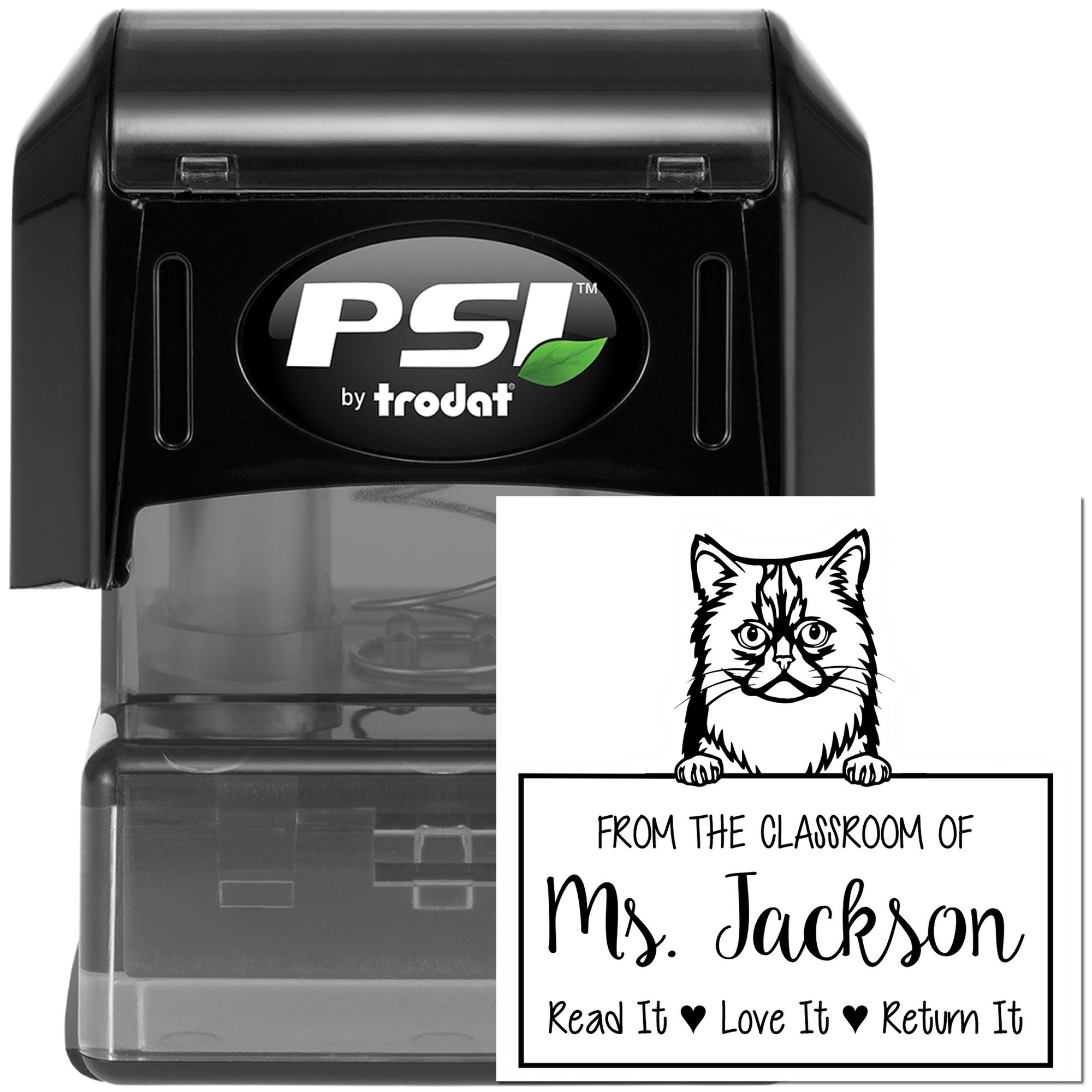 Custom Library Management Stamp with Asian Semi Longhair Cat - Engineer Seal Stamps