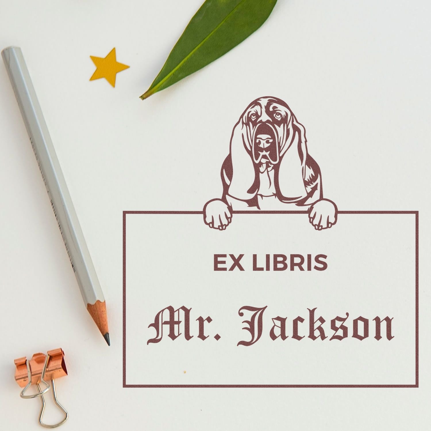 Custom-Made Ex Libris Library Stamp with Basset Hound - Engineer Seal Stamps