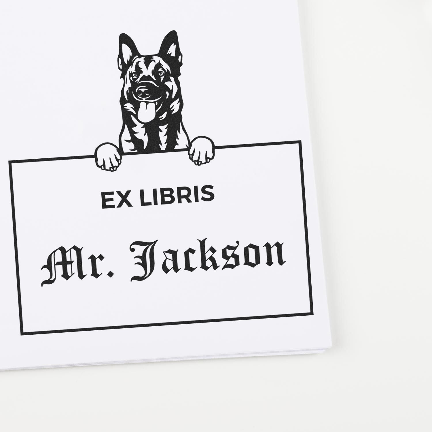 Custom-Made ExLibris Stamp with Belgian Malinois - Engineer Seal Stamps
