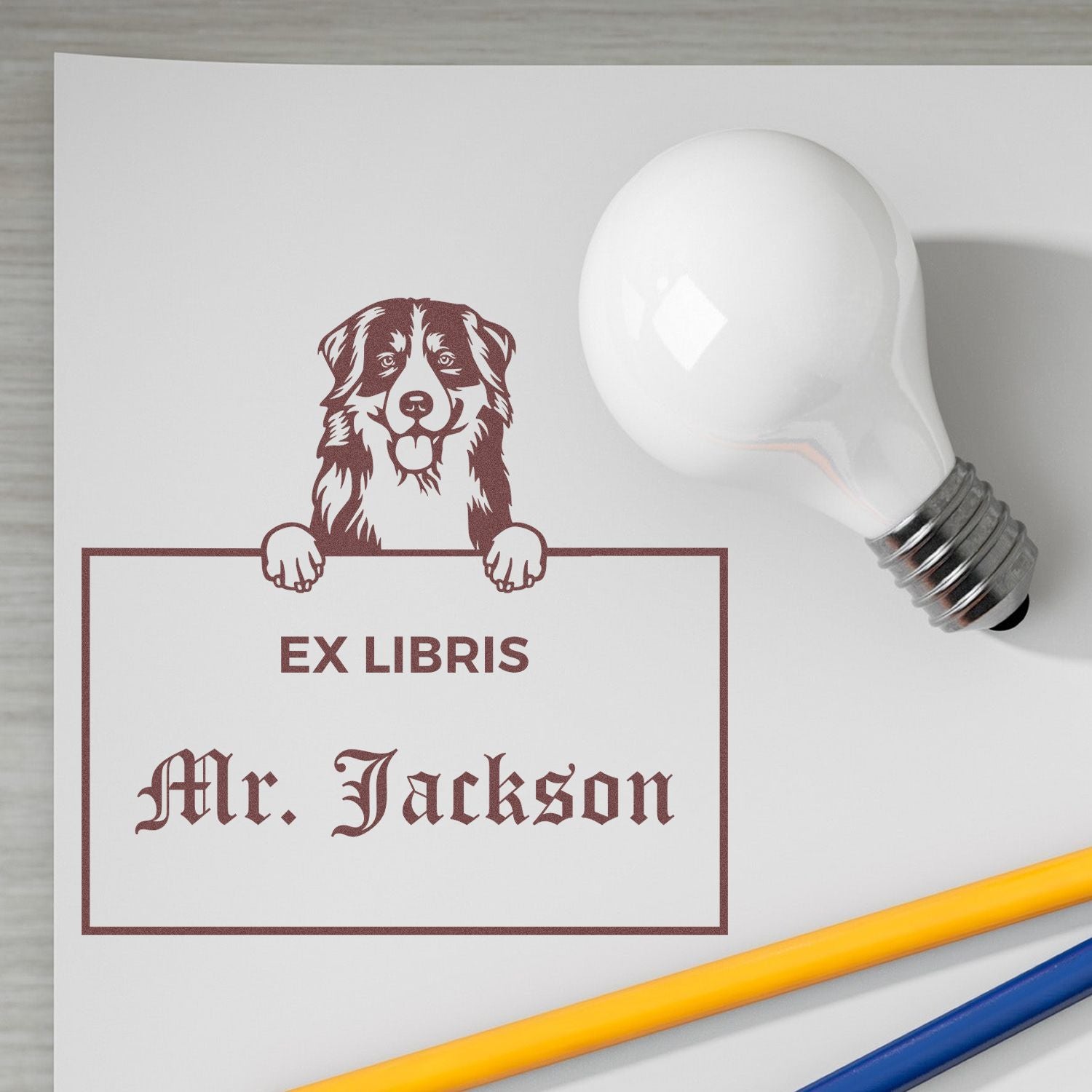 Bernese Mountain Customizable Dog Themed Ex Libris Book Label Stamp - Engineer Seal Stamps