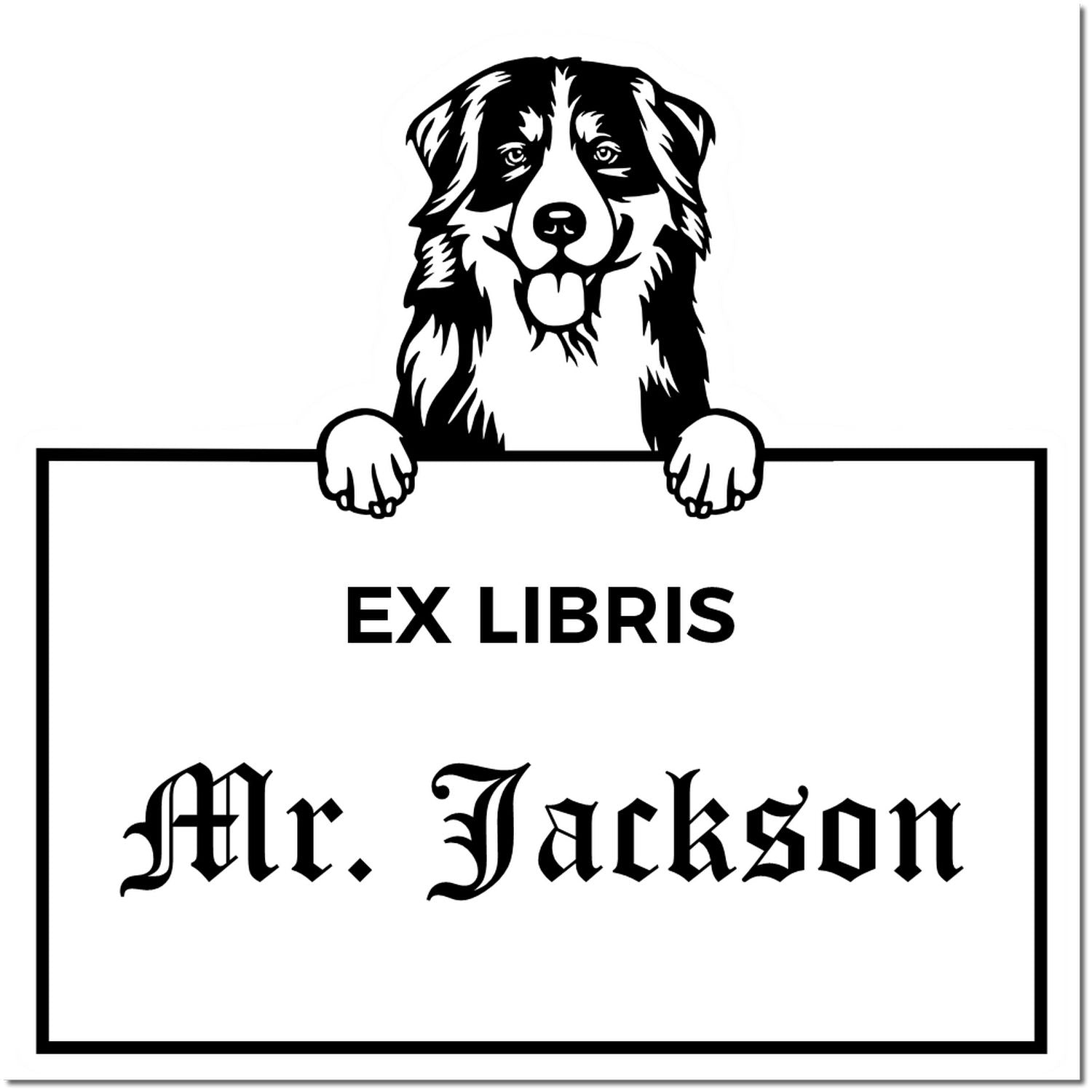 Bernese Mountain Customizable Dog Themed Ex Libris Book Label Stamp - Engineer Seal Stamps