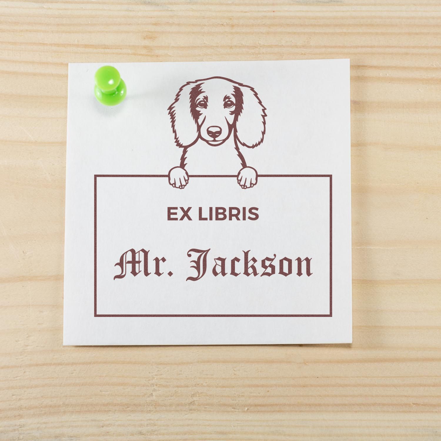 Longhaired Dachshund Personalized Puppy Ex Libris Bookplate Stamp - Engineer Seal Stamps