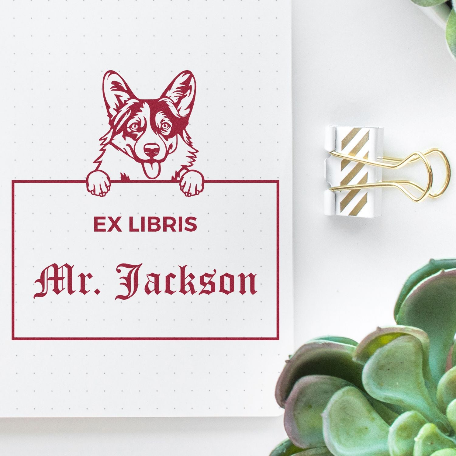 Pembroke Welsh Corgis Custom Dog Themed Ex Libris Book Label Stamp