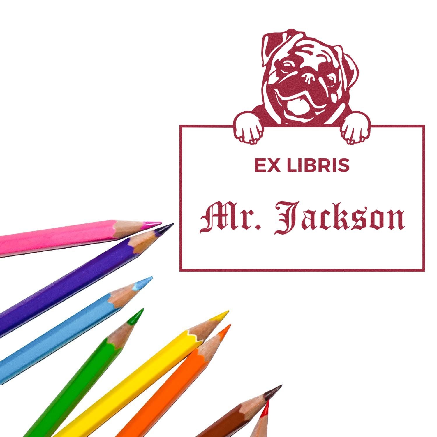 Customizable Ex Libris Classroom Stamper with Pug - Engineer Seal Stamps