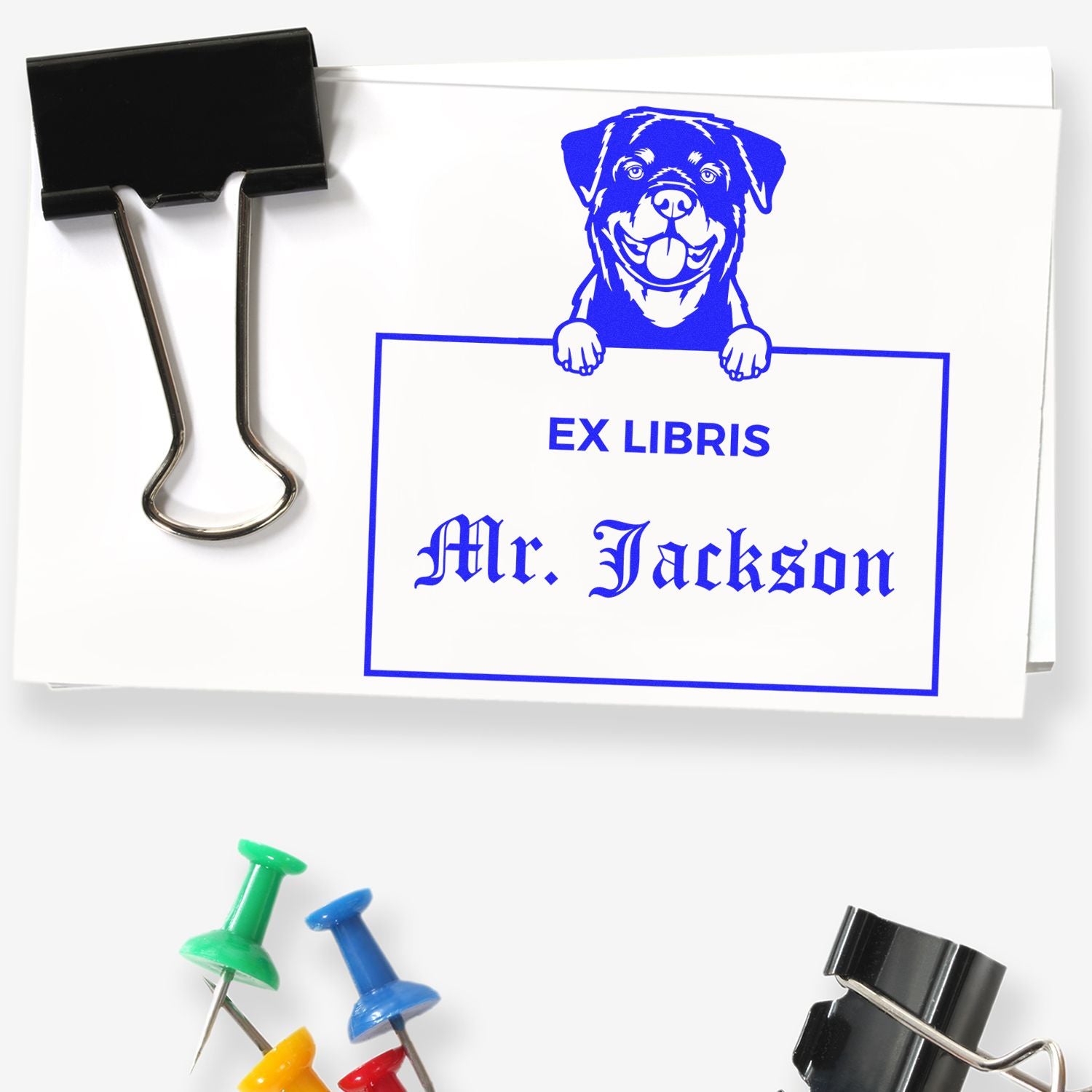 Customizable Ex Libris Teacher Stamp with Rottweiler - Engineer Seal Stamps