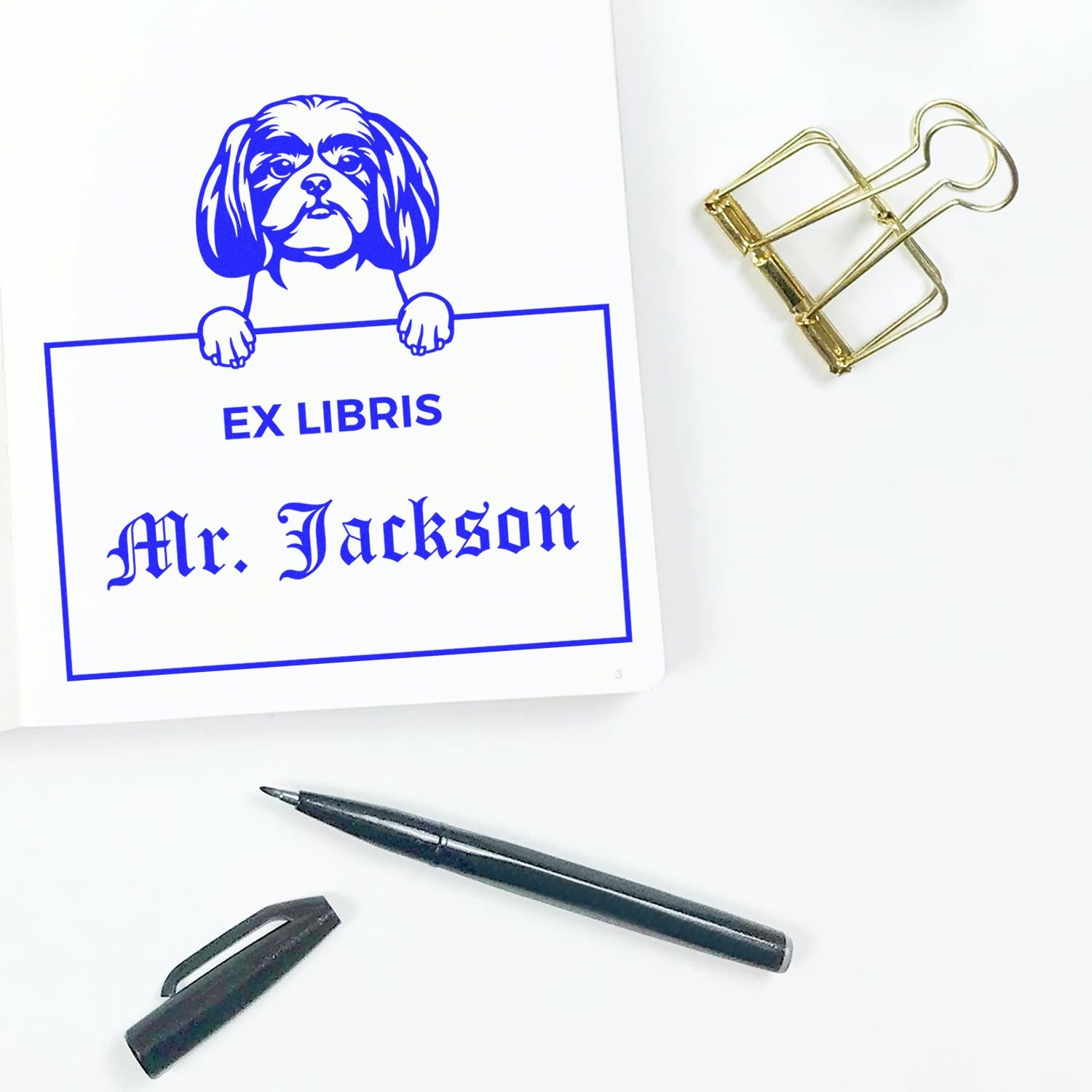 Customizable Ex Libris Library Book Stamp with Shitzu