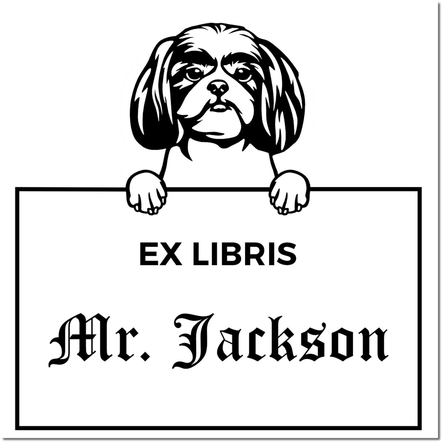 Shitzu Custom Puppy Themed Ex Libris Design Stamp