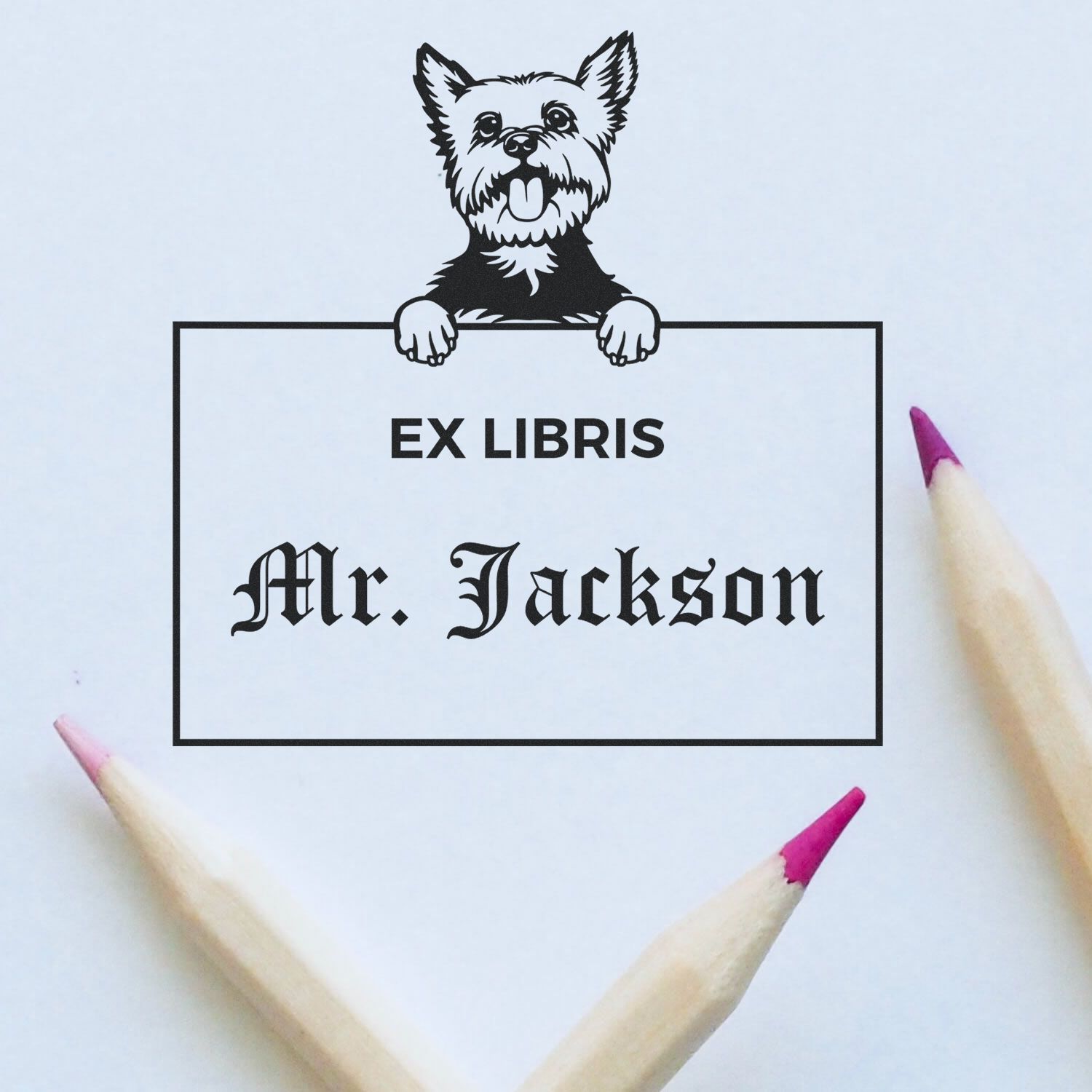 Yorkie Custom Ex Libris Reading Stamp