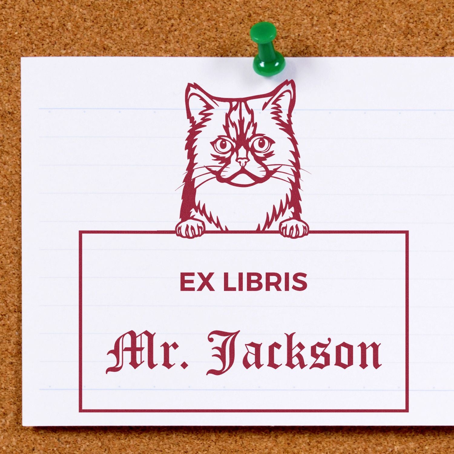 Personalizable Ex Libris Classroom Stamper with Asian Semi Longhair Cat - Engineer Seal Stamps