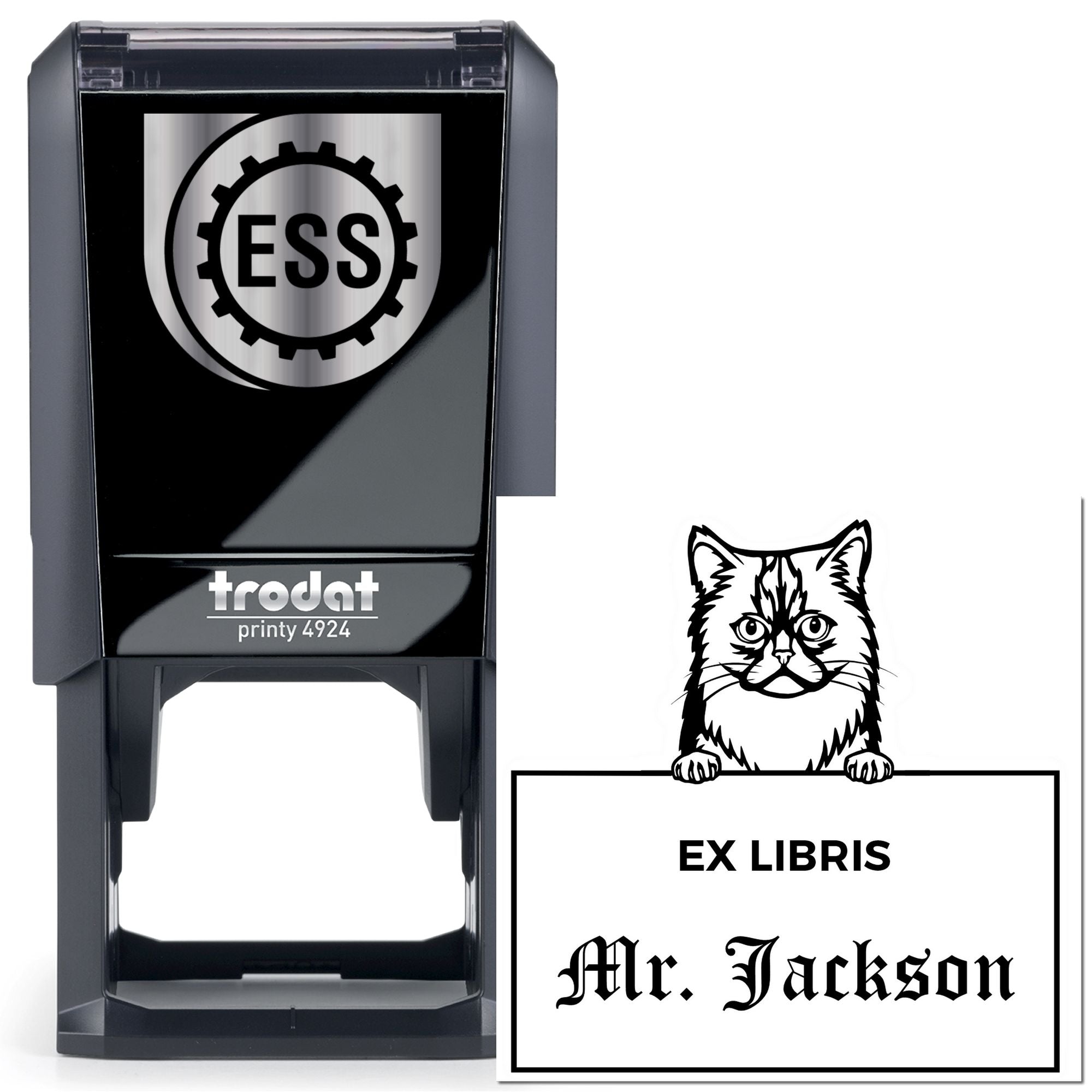 Self-Inking Asian Semi Longhair Custom-Made Cat-Themed Ex Libris Stamp - Engineer Seal Stamps