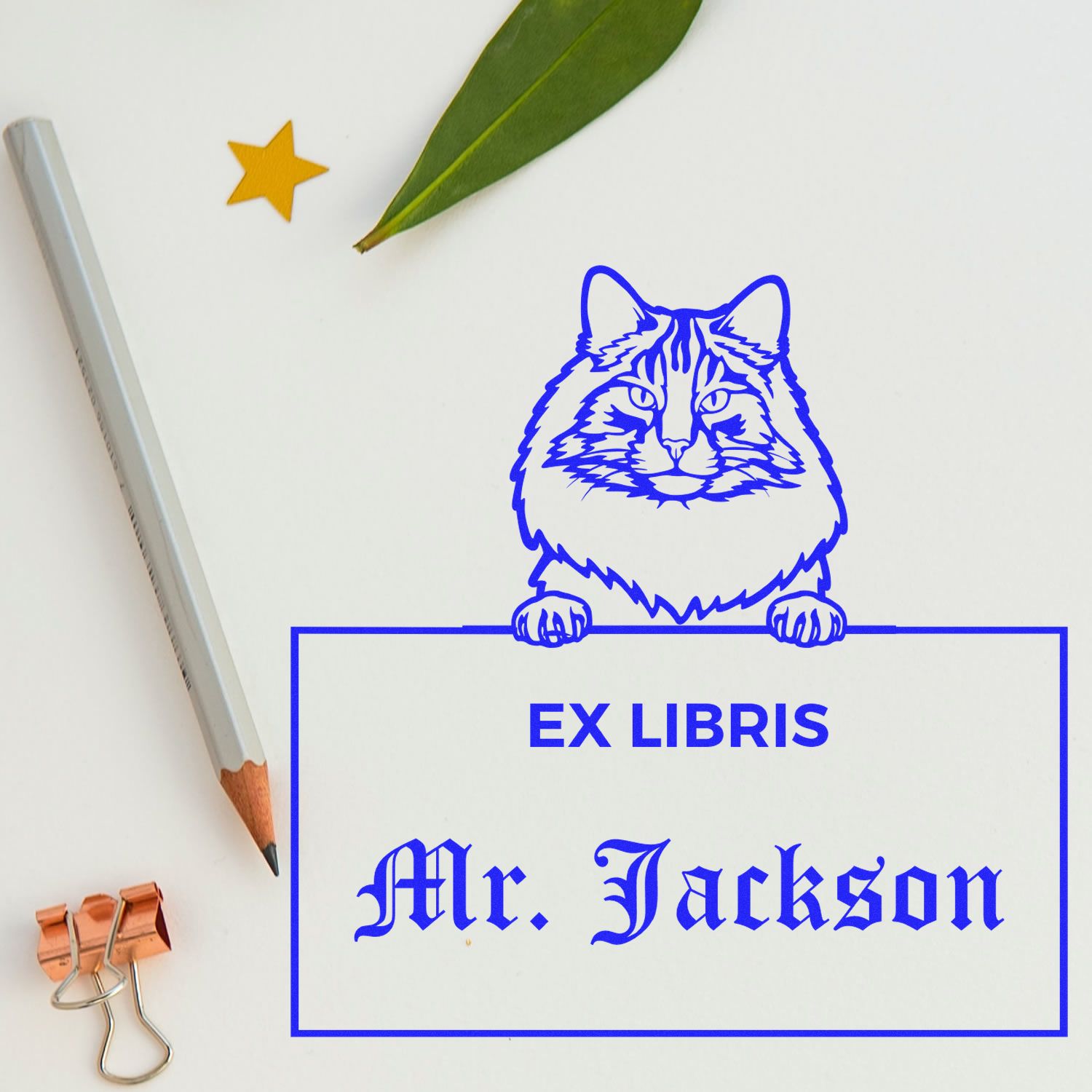 Norwegian Forest Cat Custom Pet Themed Ex Libris Design Stamp