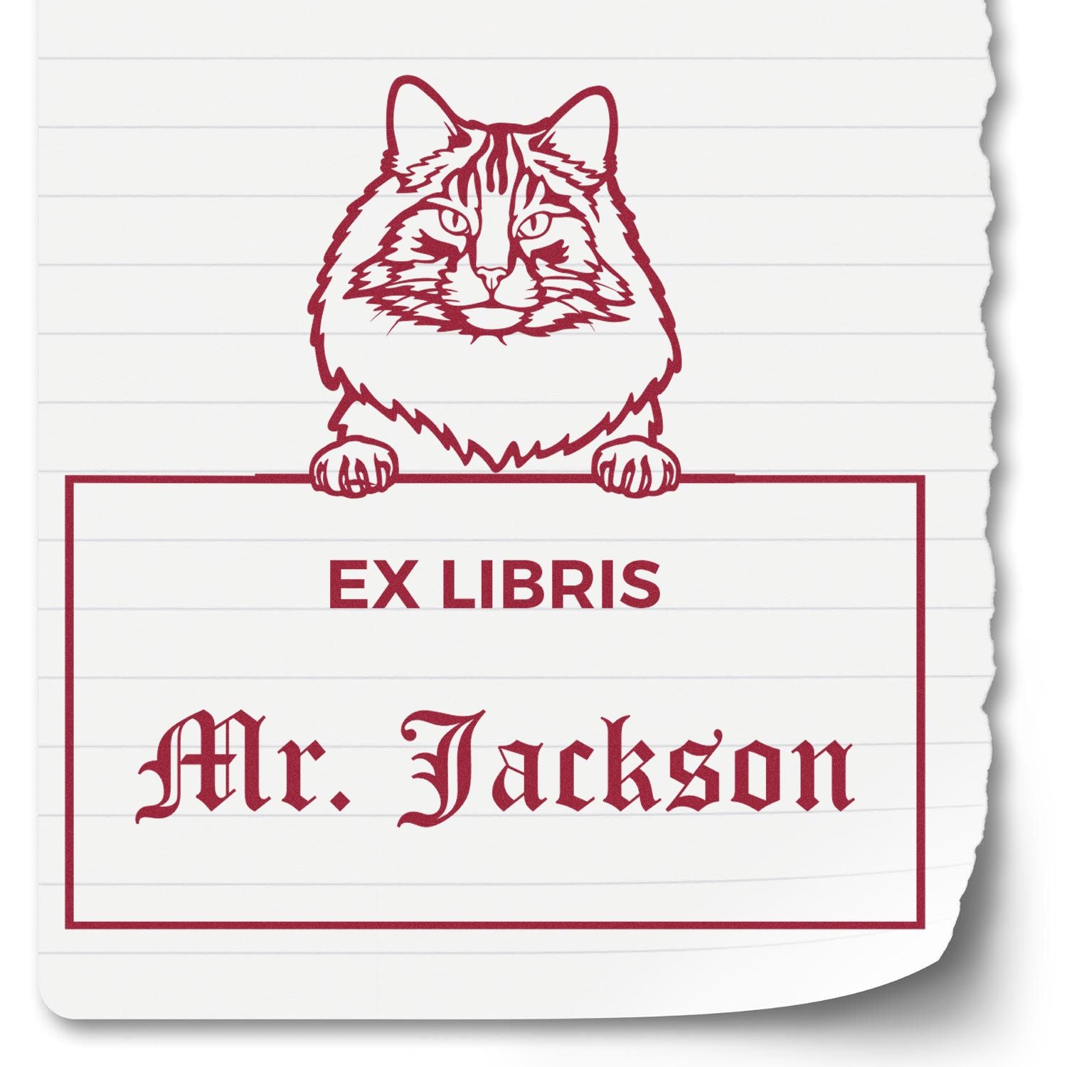 Norwegian Forest Cat Custom Pet Themed Ex Libris Design Stamp