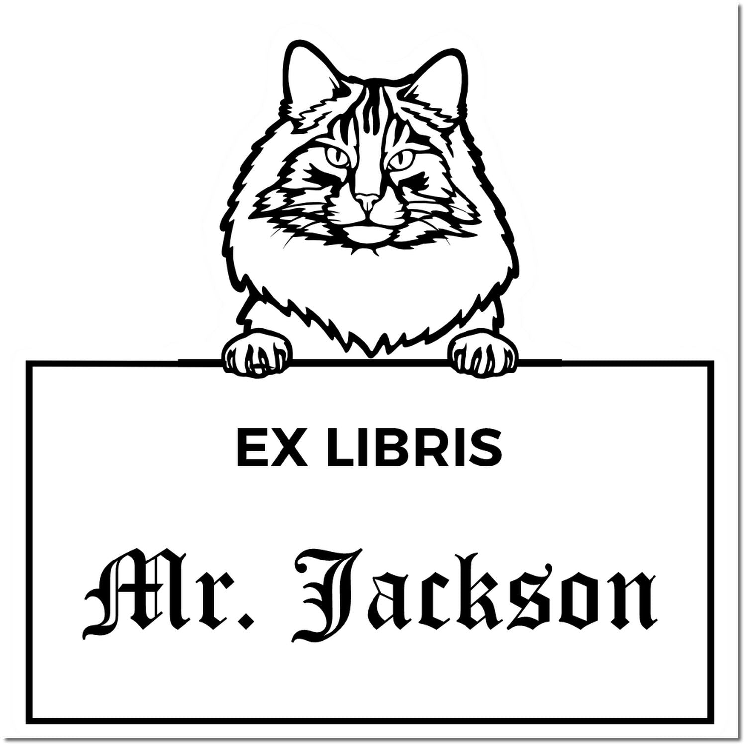 Norwegian Forest Cat Custom Pet Themed Ex Libris Design Stamp