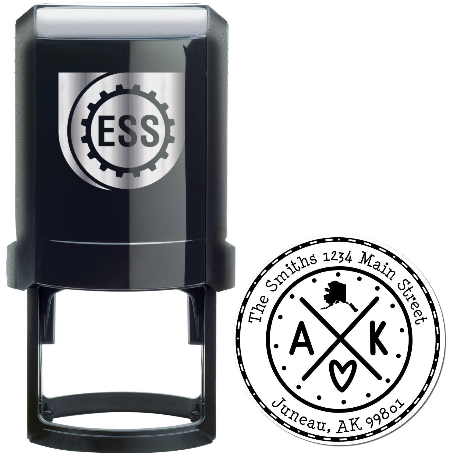 Self-Inking Round Alaska State Cross Customizable Mailing Rubber Stamp