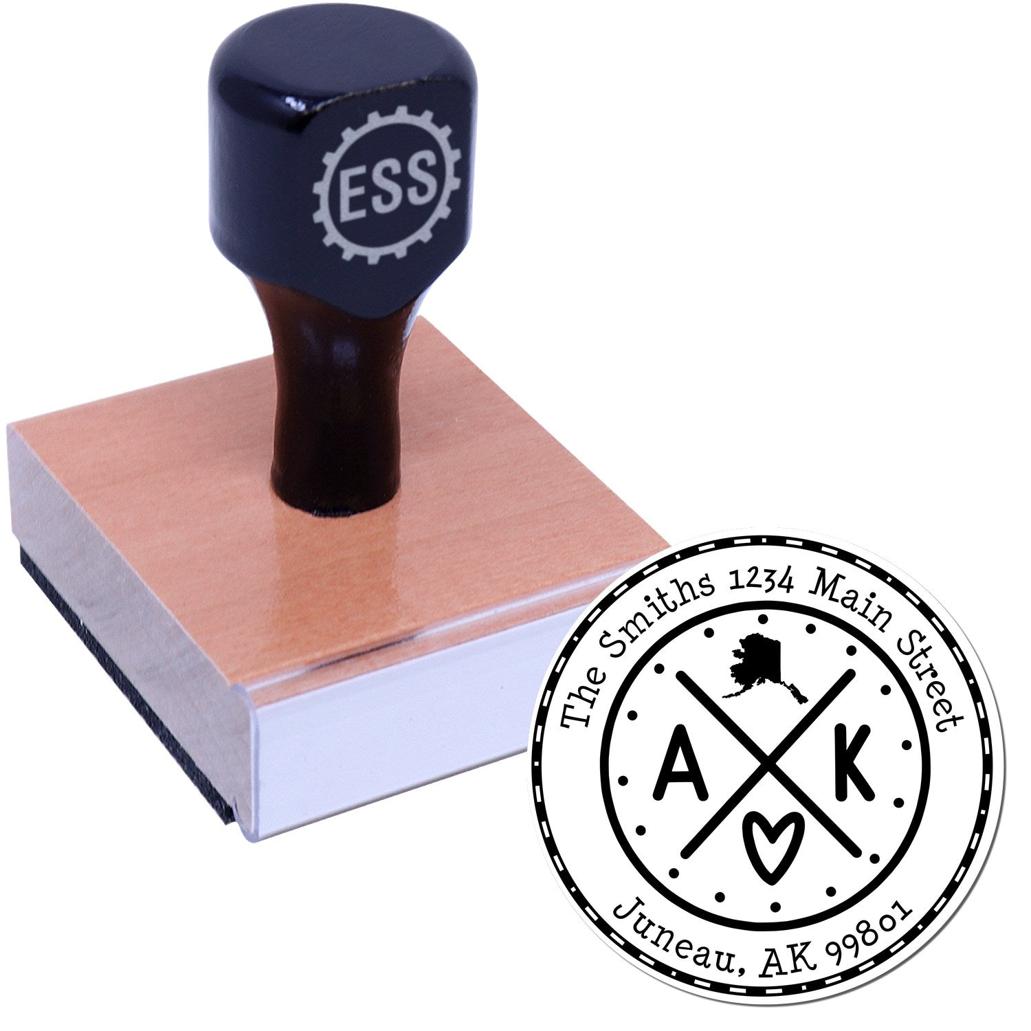 Wooden Handle Round Alaska State Cross Customized Mail Address Stamp