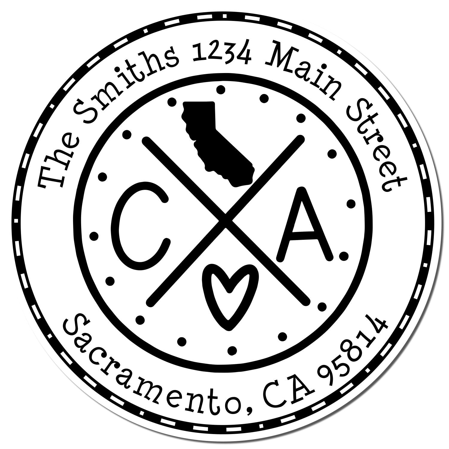 Self-Inking Round California State Cross Customizable Name and Address Rubber Stamp