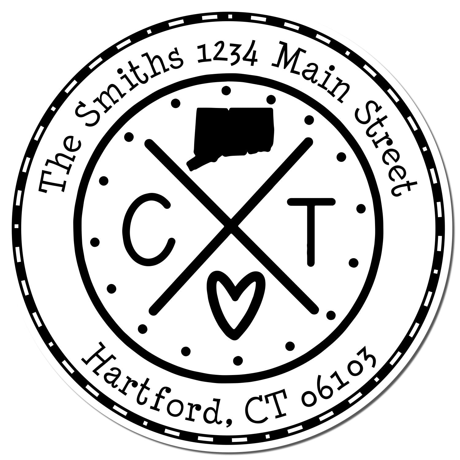 Wooden Handle Round Connecticut State Cross Customized Mailing Address Rubber Stamp