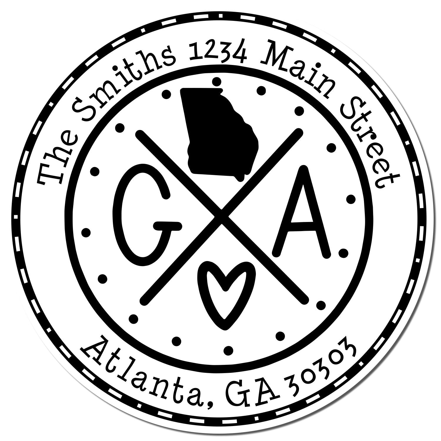 Self-Inking Round Georgia State Cross Customizable New Address Stamper