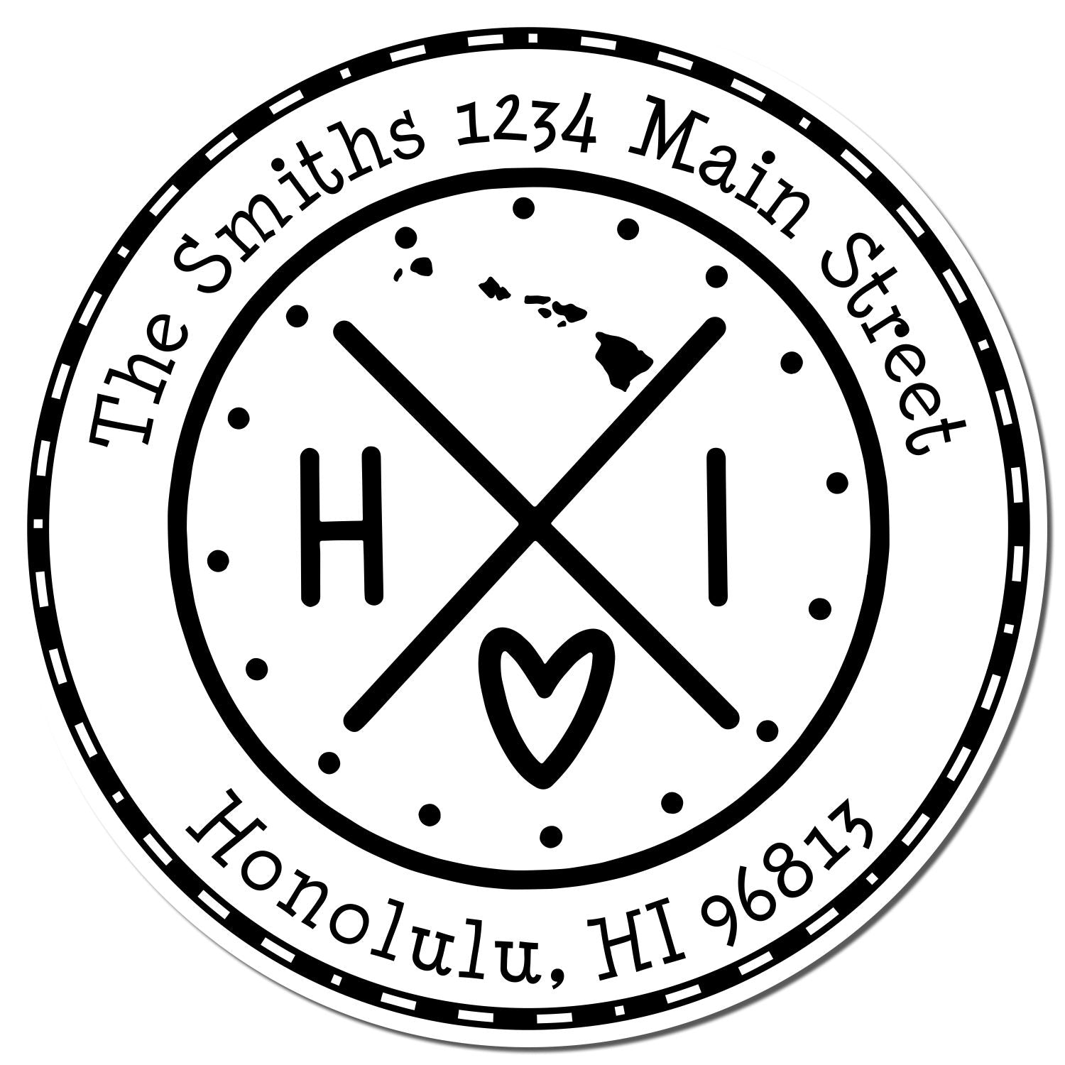 Self-Inking Round Hawaii State Cross Customizable New Home Address Rubber Stamp