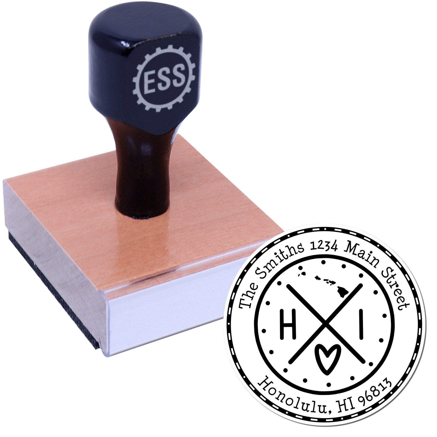 Wooden Handle Round Hawaii State Cross Customized Mailing Stamp