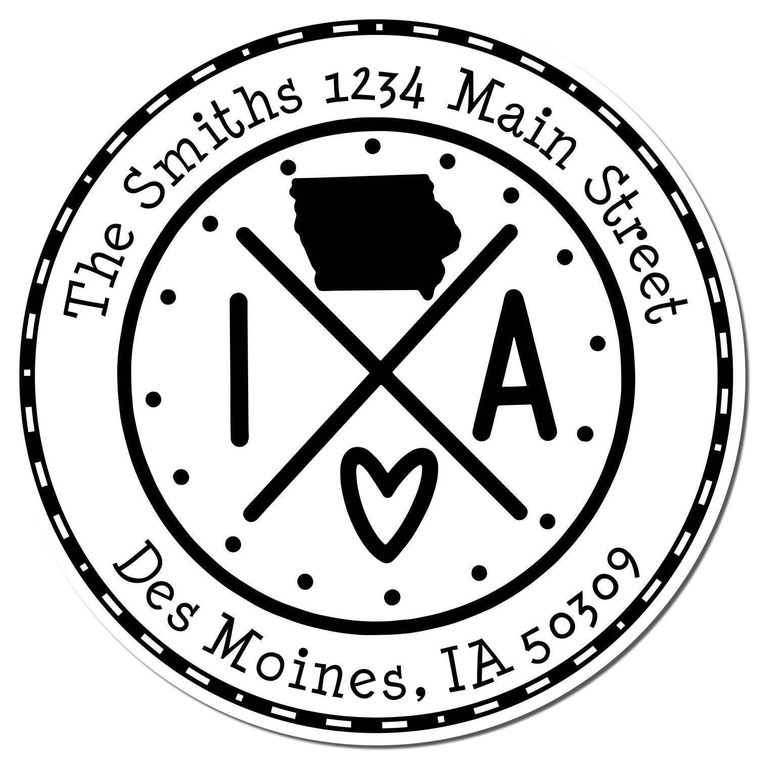 Self-Inking Round Iowa State Cross Customizable Return Address Stamp