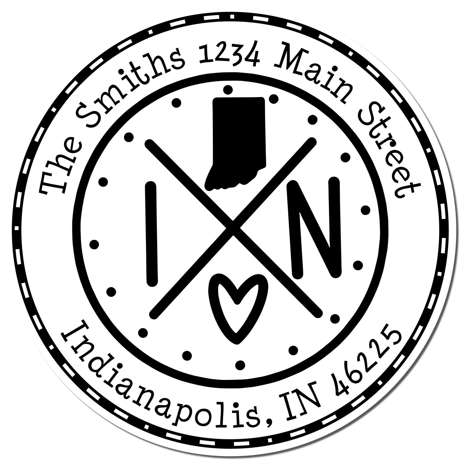 Wooden Handle Round Indiana State Cross Customized Name and Address Stamp