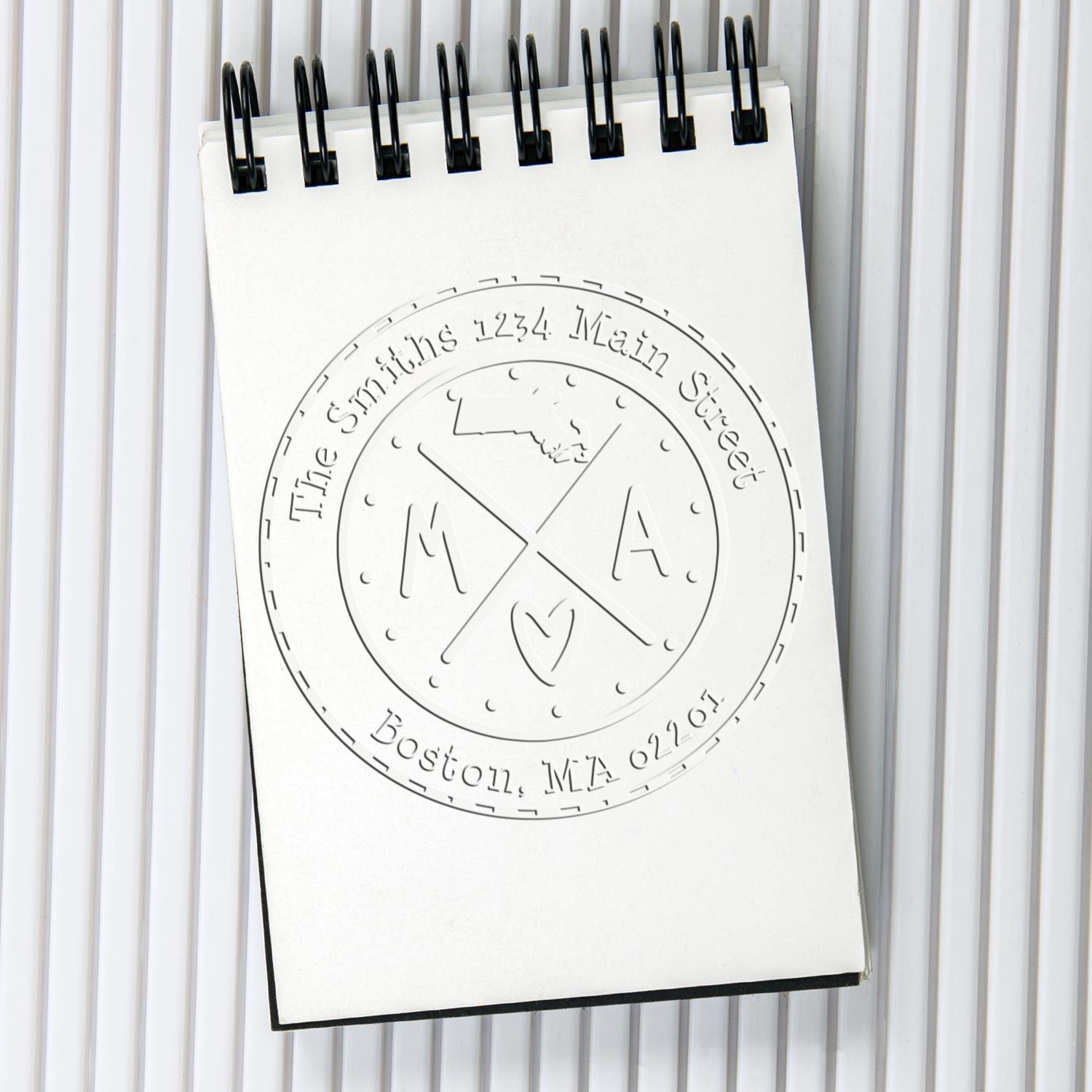 State Cross Hybrid Customizable Home Address Embossing Seal for Massachusetts