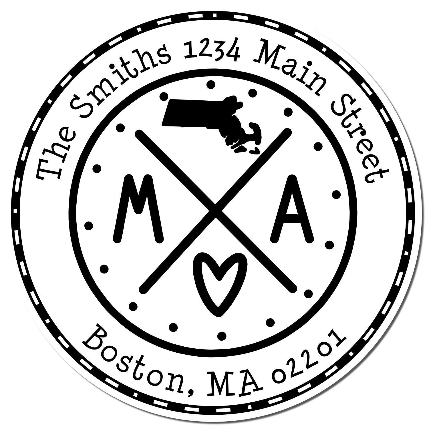 Round PSI Massachusetts State Cross Customizable Home Address Pre-Inked Stamp