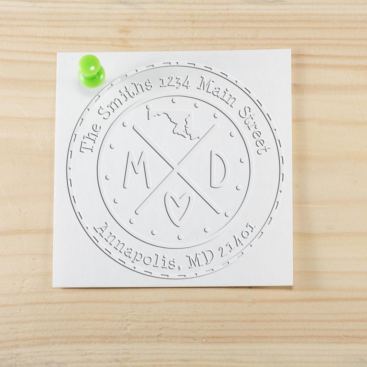 State Cross Hybrid Customizable Home Address Embossed Seal for Maryland