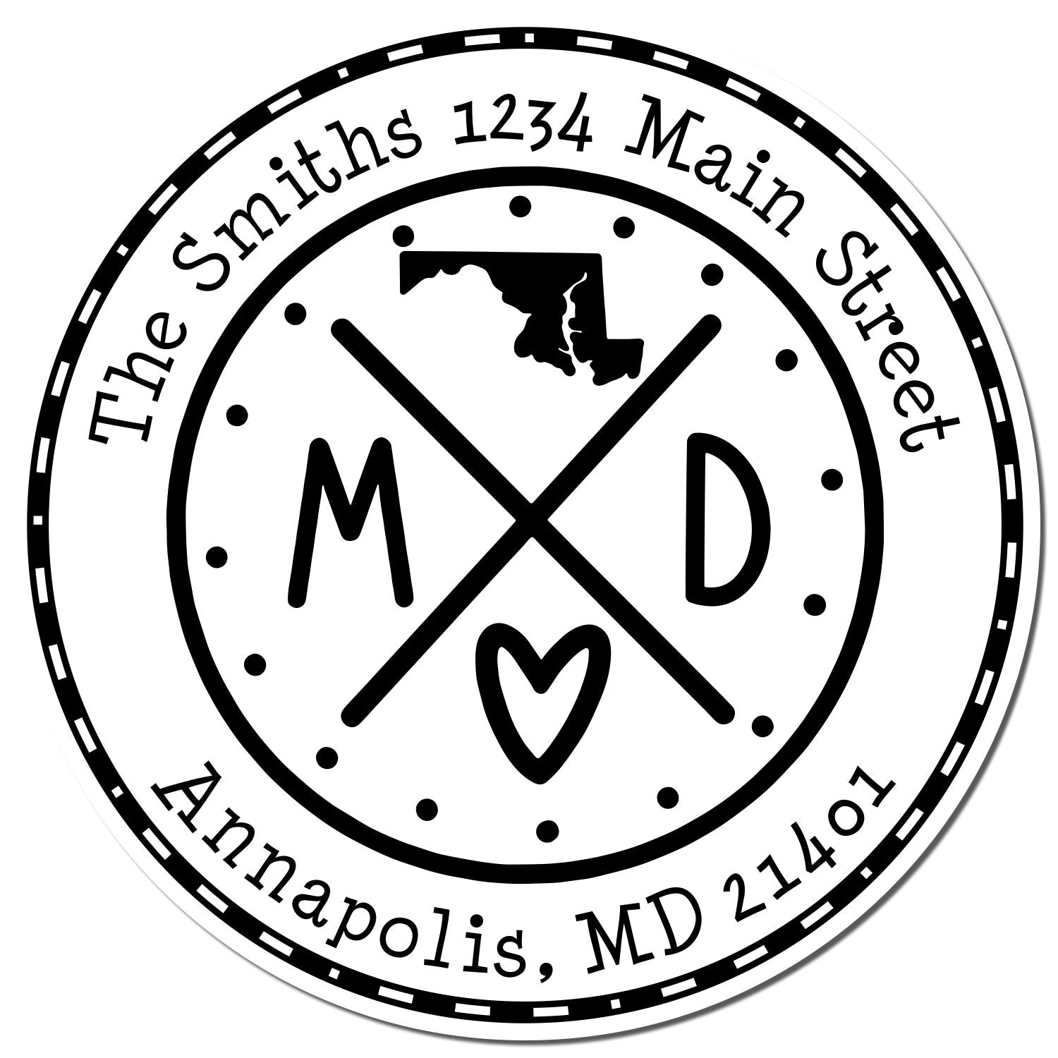 Self-Inking Round Maryland State Cross Customized Address Return Rubber Stamp