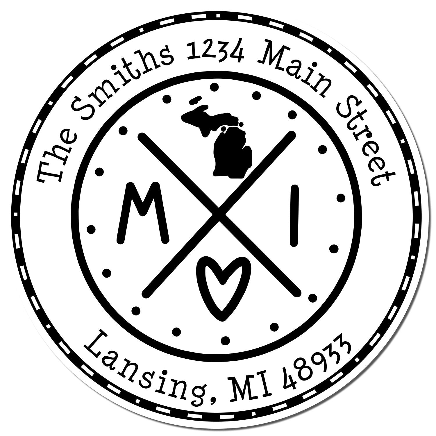 Slim Michigan State Cross Custom Mailing Address Pre-Inked Stamp