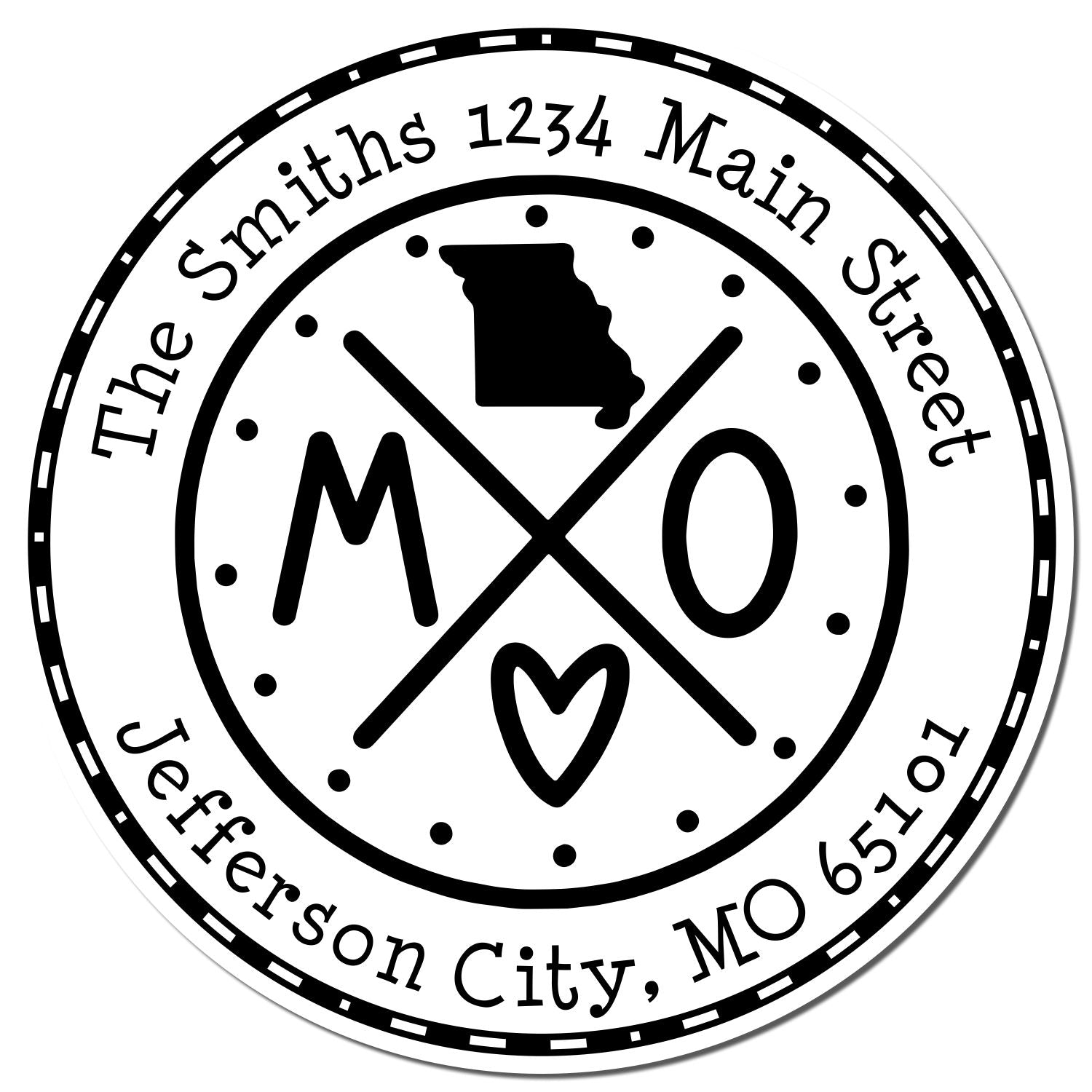 Wooden Handle Round Missouri State Cross Custom-Made Address Label Rubber Stamp