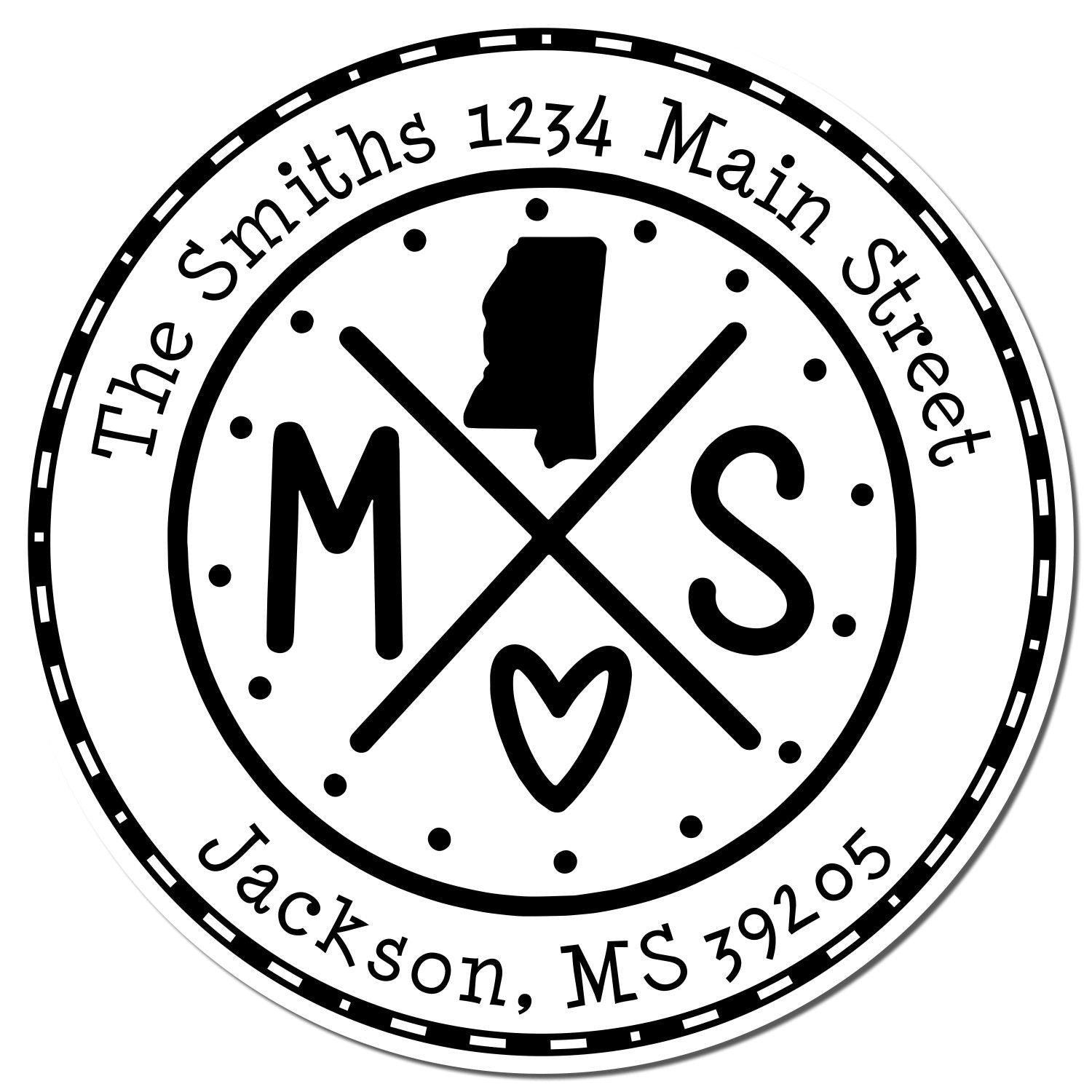 Wooden Handle Round Mississippi State Cross Customized Return Address Rubber Stamp