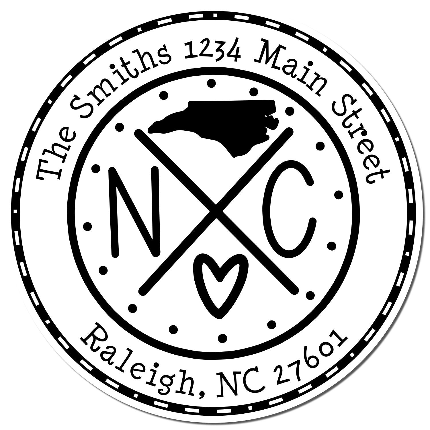 Self-Inking Round North Carolina State Cross Customized Mail Address Stamp