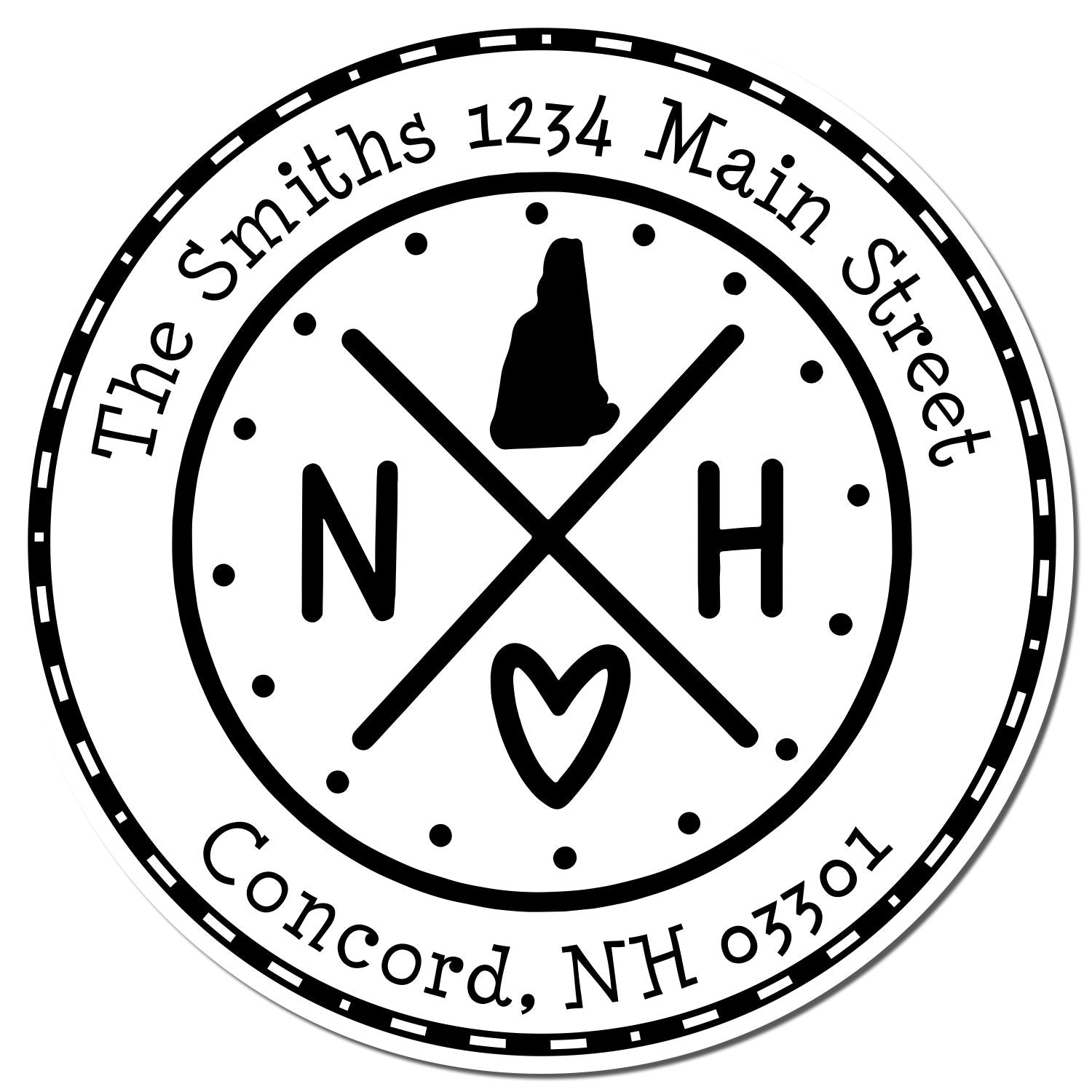 Self-Inking Round New Hampshire State Cross Customized Home Address Rubber Stamp